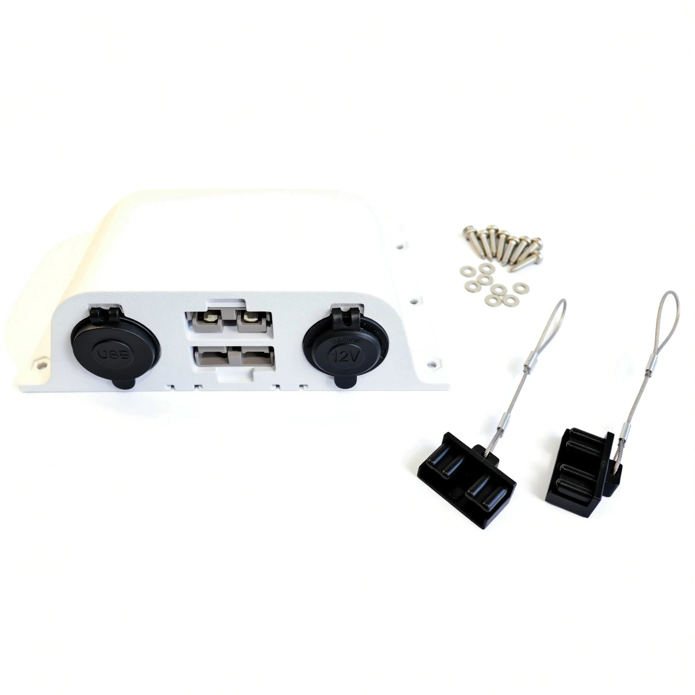 3DprintRV White Multiplug Station With Hardware Front View