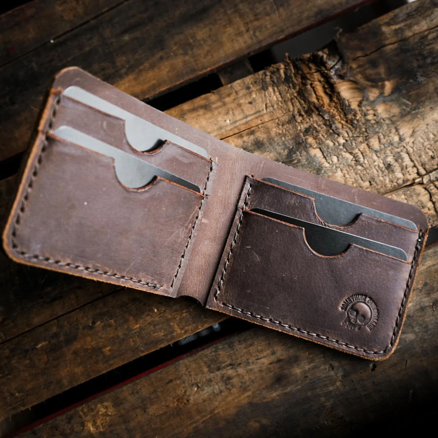 Haven&rsquo;t made a bifold in a while ☠️
&mdash;&mdash;&mdash;&mdash;&mdash;&mdash;&mdash;&mdash;&mdash;
#handmade #leather #leathercraft #leatherwork #maker #wallet #leatherwallet