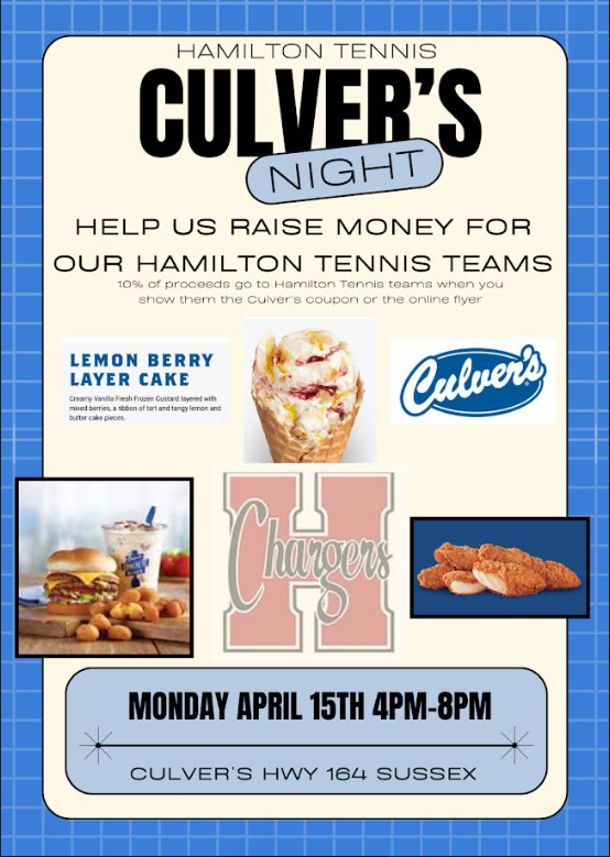 HHS Tennis Culver's Fundraiser: April 15