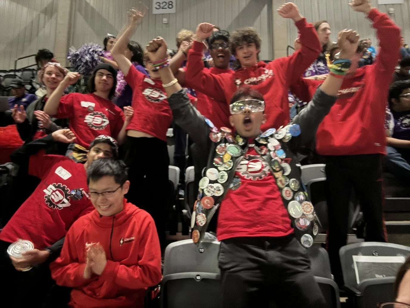 Cheering in the stands.