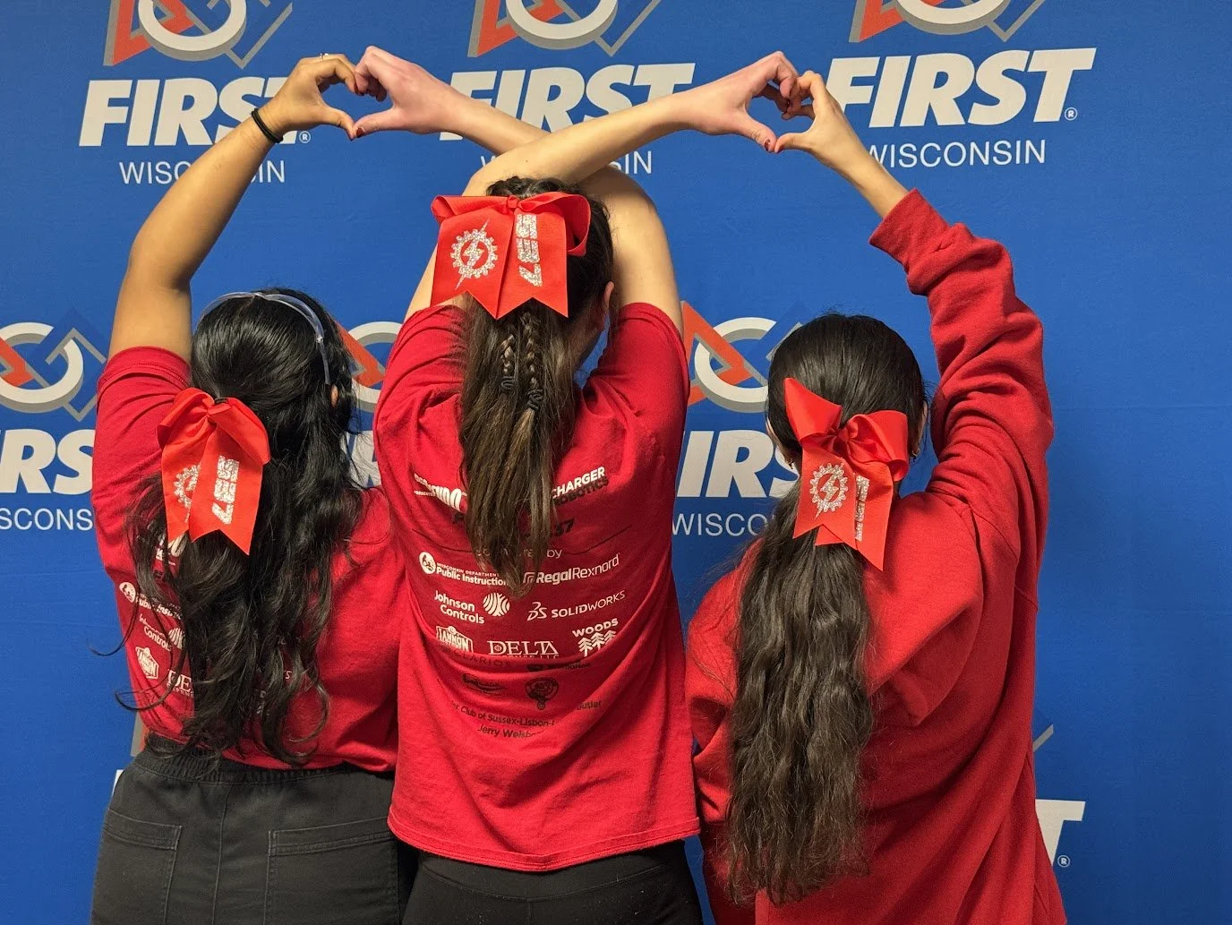 Celebrating the team's finish.