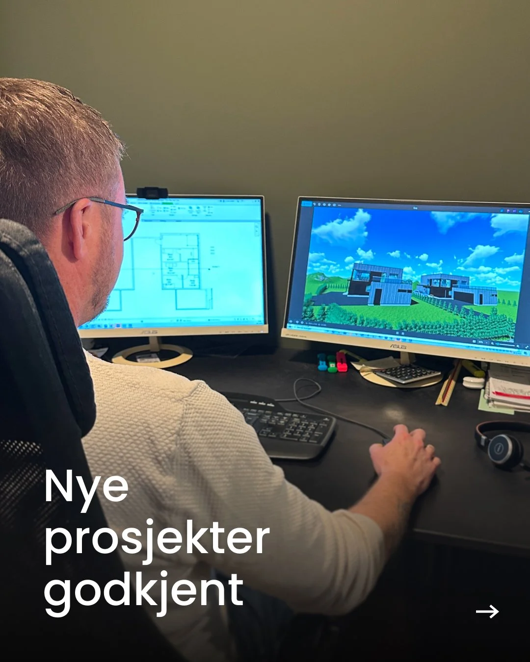 Godkjenningen er i boks! 🥳 V&aring;re to nye boligprosjekter p&aring; Tussahaug p&aring; Kvala har f&aring;tt gr&oslash;nt lys fra kommunen, og byggestart er satt til ny&aring;ret. Her kommer det to innholdsrike eneboliger med hele 7 soverom, 2 bad,