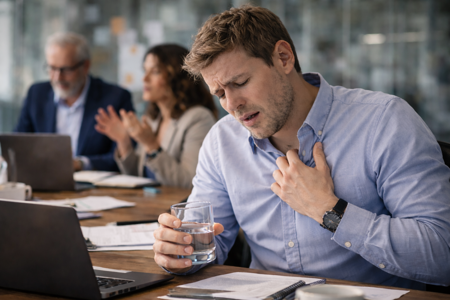 Man experiencing a panic attack at work