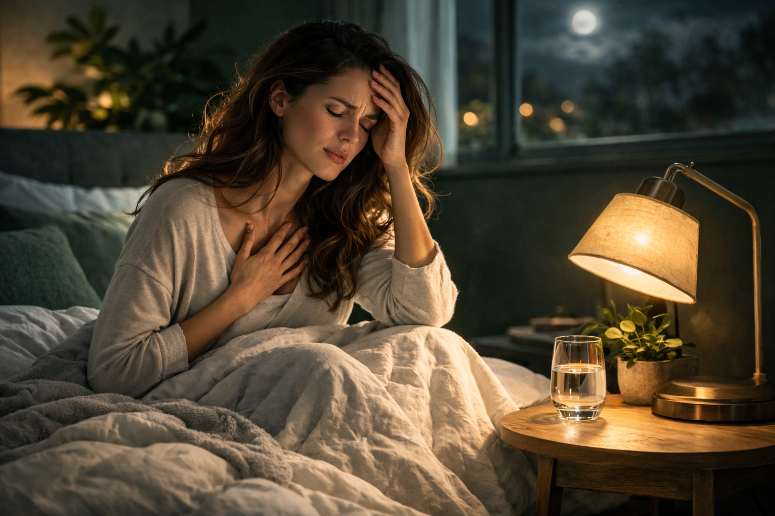 Woman having a nocturnal panic attack