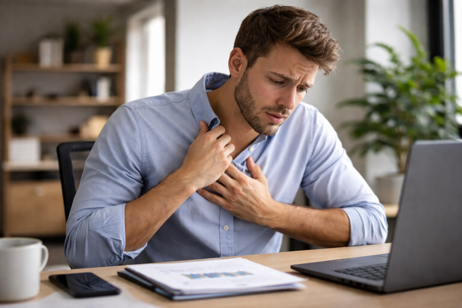 Man having a panic attack at work