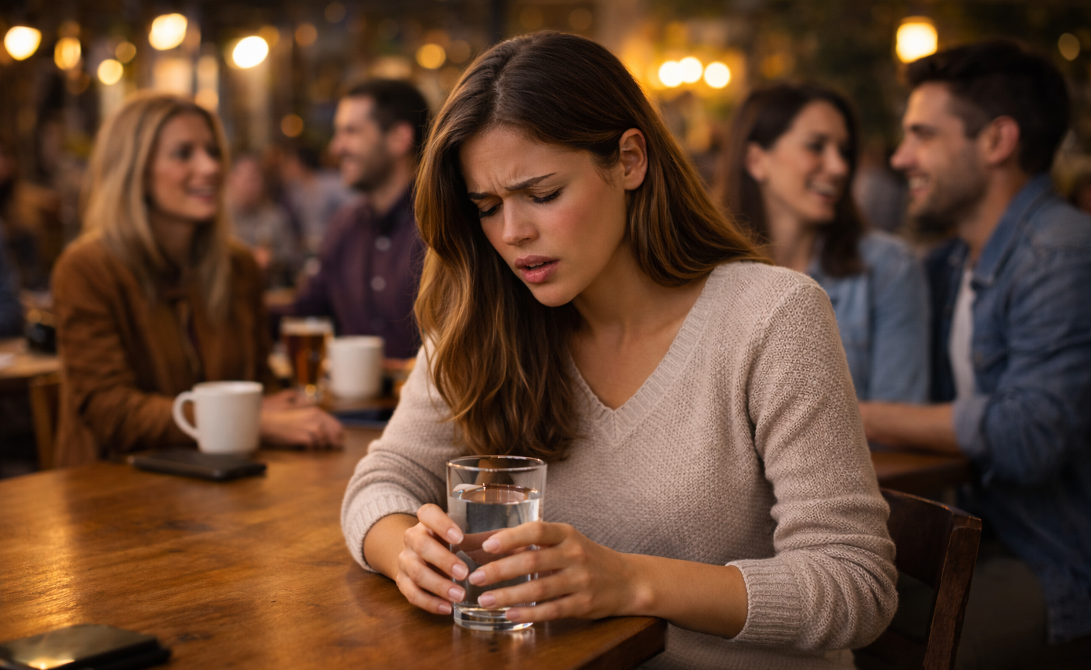 Woman having a panic attack in a social setting