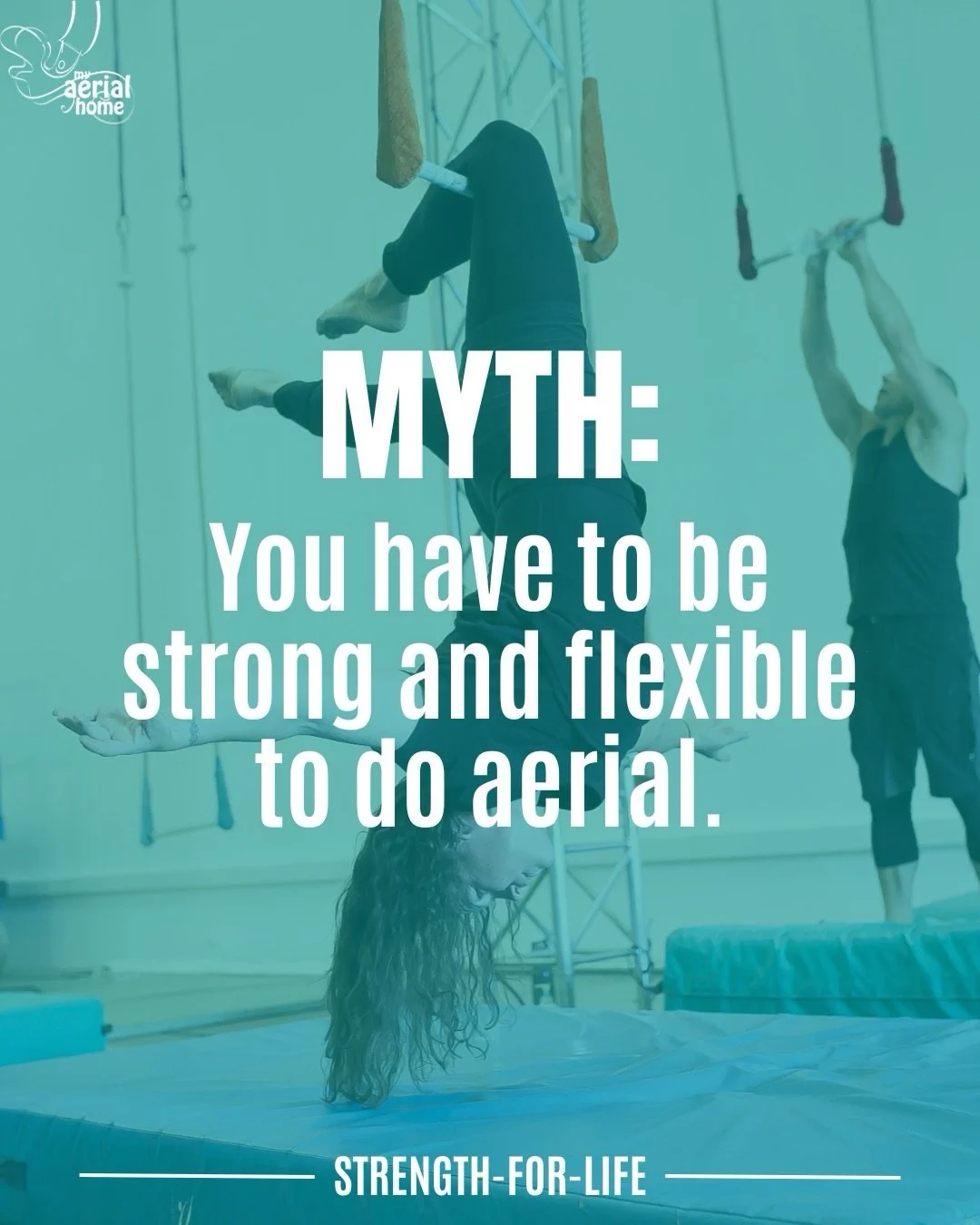 We&rsquo;re doing a little myth-busting today: contrary to popular belief, you DO NOT have to be super strong, extremely flexible, totally confident at any height, or anything else to start aerial classes. 

The strength comes from the training, the 