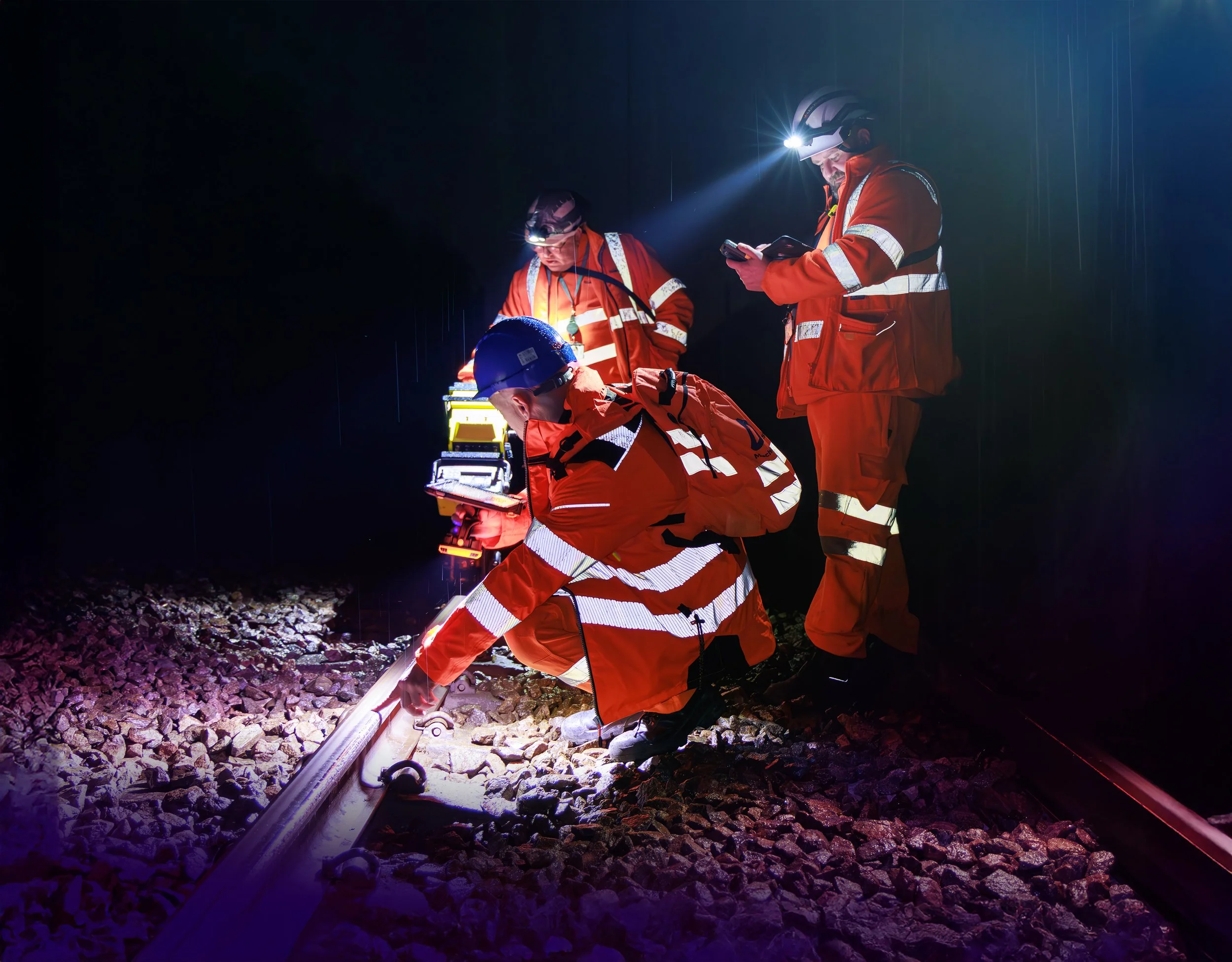 Jon Owen on track with Network Rail Ultrasonic testers near Luton, locating suspects identified by UTU1