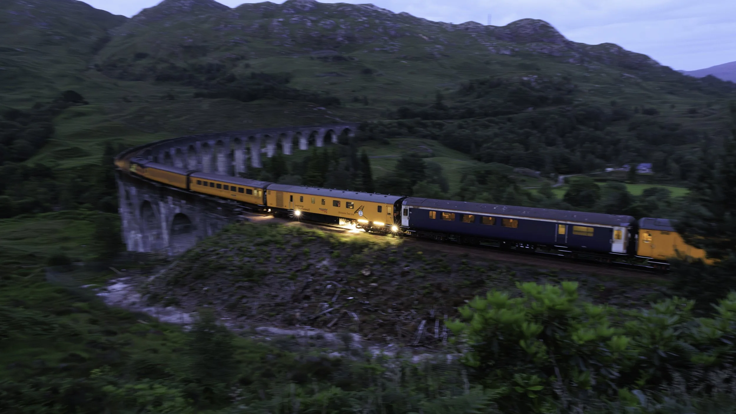 Network Rail's UTU1 fitted with Machines With Vision’s RailLoc Sensor crossing Glenfinnan Viaduct