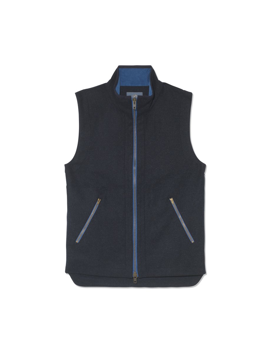 'Bennet' waistcoat in Navy melton with cobalt blue corduroy collar and ...