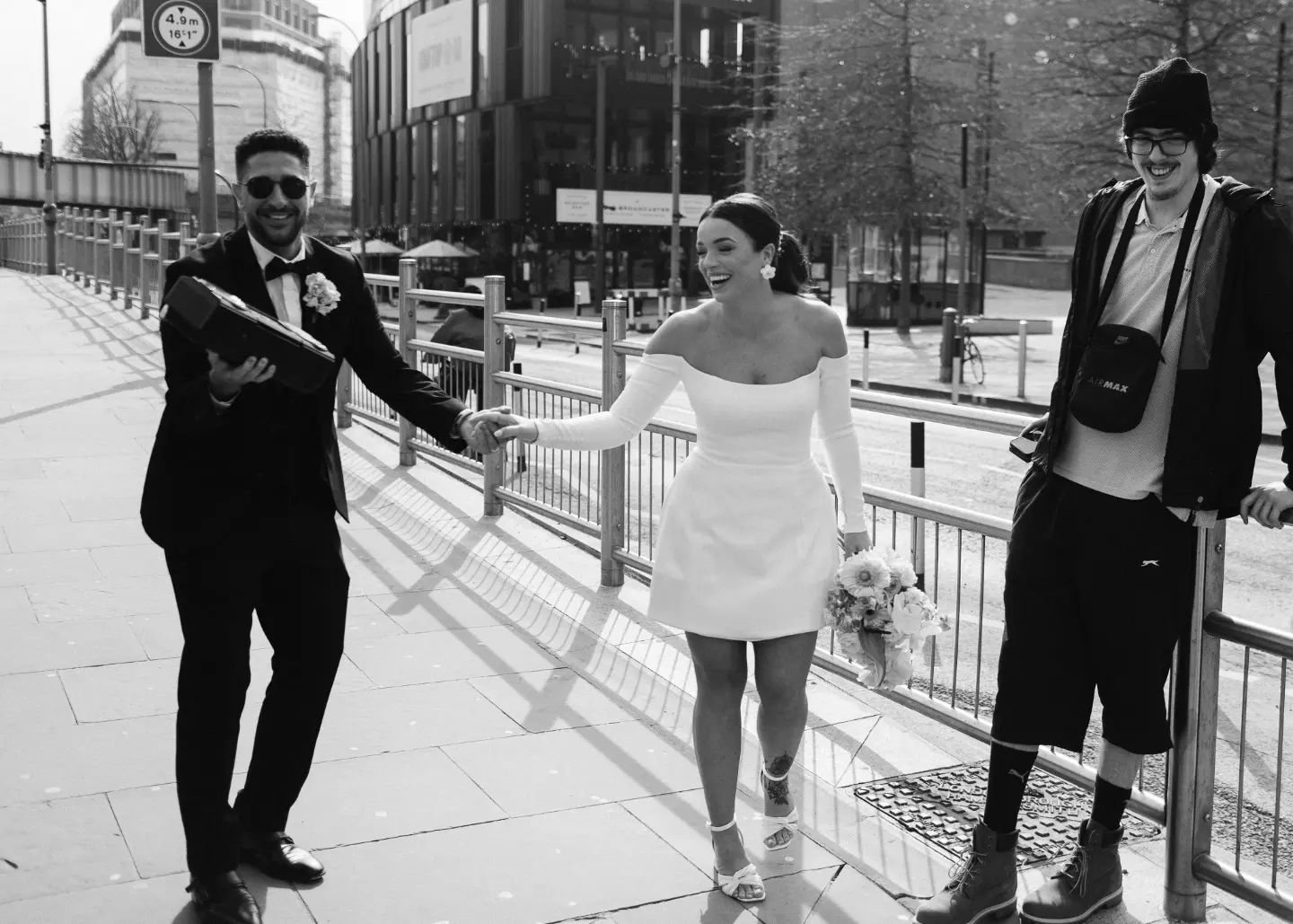 When your models stop a random stranger, ask to borrow his speaker and then dance in the street 🪩⚡️
These guys were awesome! 
Can't wait to shoot some London weddings this year 🖤
.
.
.
Loved this cute styled shoot.
Venue - @thebroadcasterlondon @ad
