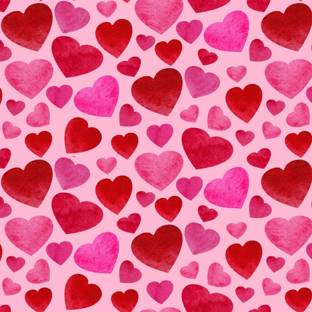 Pink and red hearts on pink fabric — Homespun Quilts + Yarn