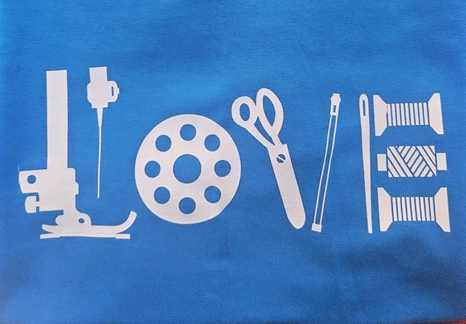 Royal blue sewing lover tee shirt — LOVE sewing notions graphic