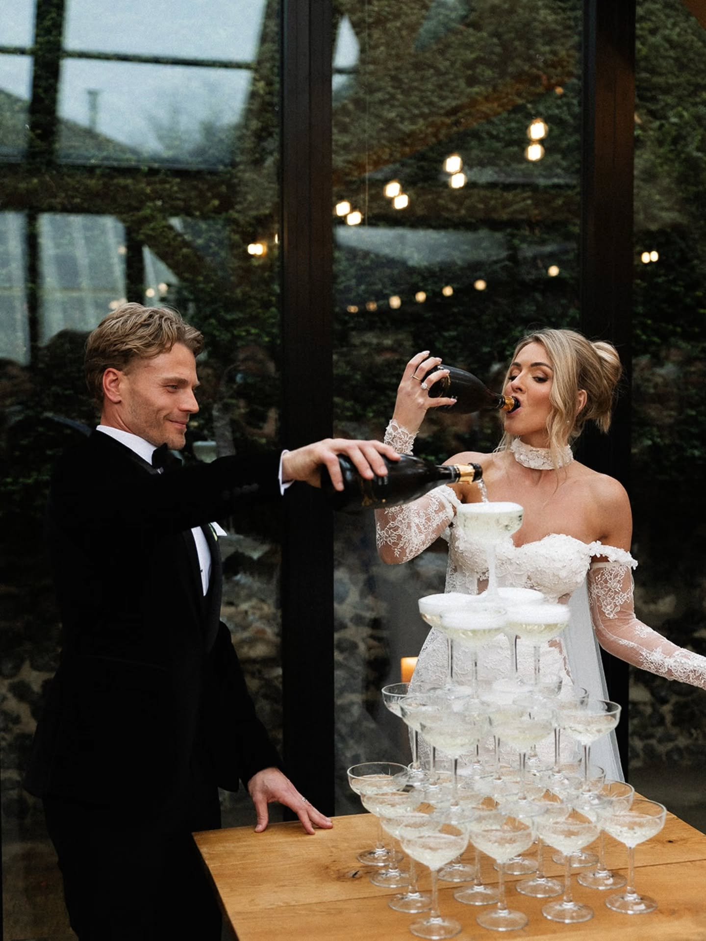 Love a couple with priorities 🙌 A prosecco tower &amp; a glass courtyard = match made in heaven.

@chapelhouseestate
@perfectedbypoppy
@bridediariesuk 
@dandolondon 
@chicwedsuk 

#kentweddingphotographer #londonweddingphotographer #editorialwedding