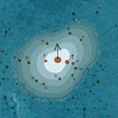 When directly on a metal surface, the magnetism (black arrows) of a single cobalt atom (orange circles) is screened by strong interactions with the surrounding metallic sea (blue). By moving these atoms towards the centre of an island of thin insula…