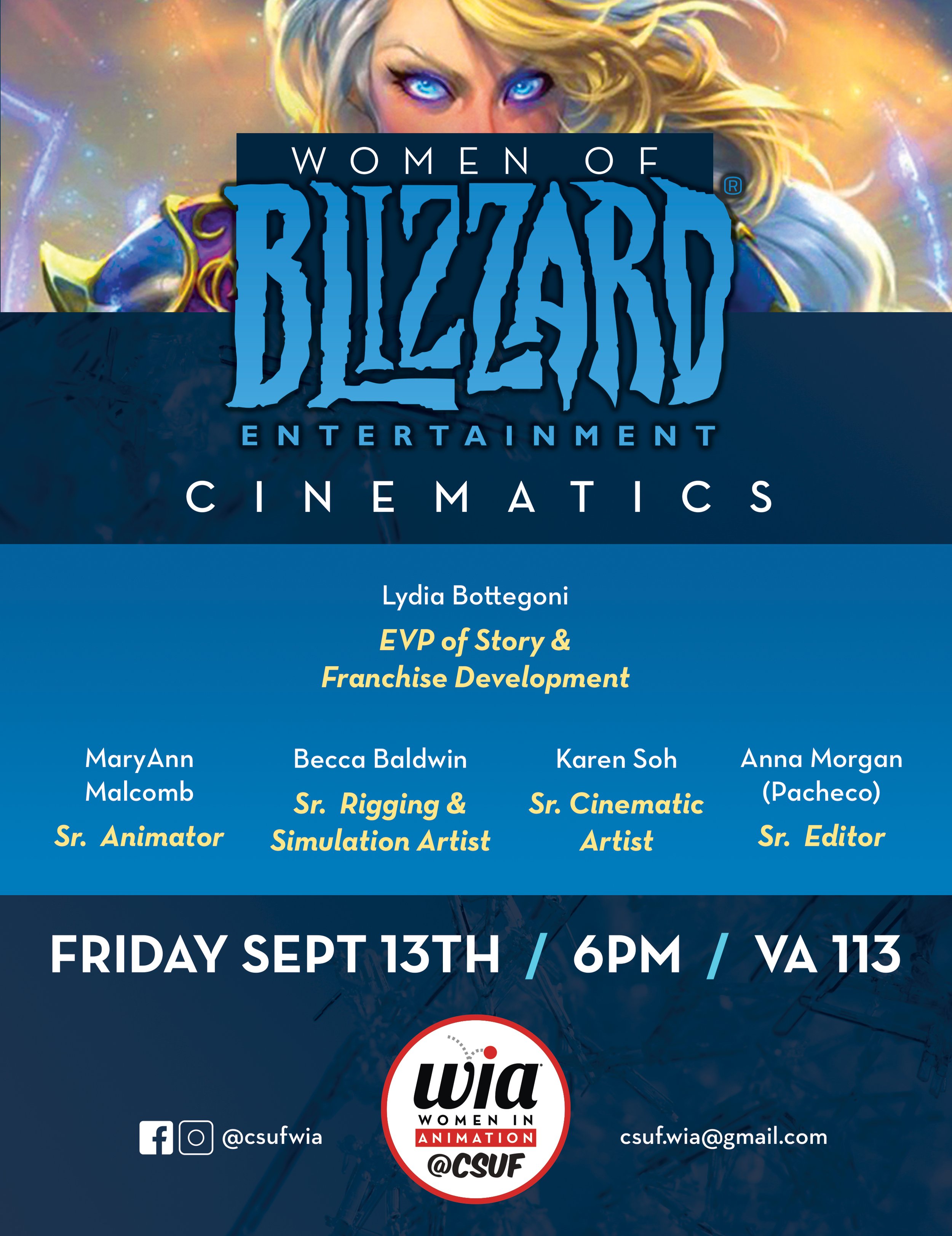 CSUF Women in Animation Blizzard Speaker Event Flyer