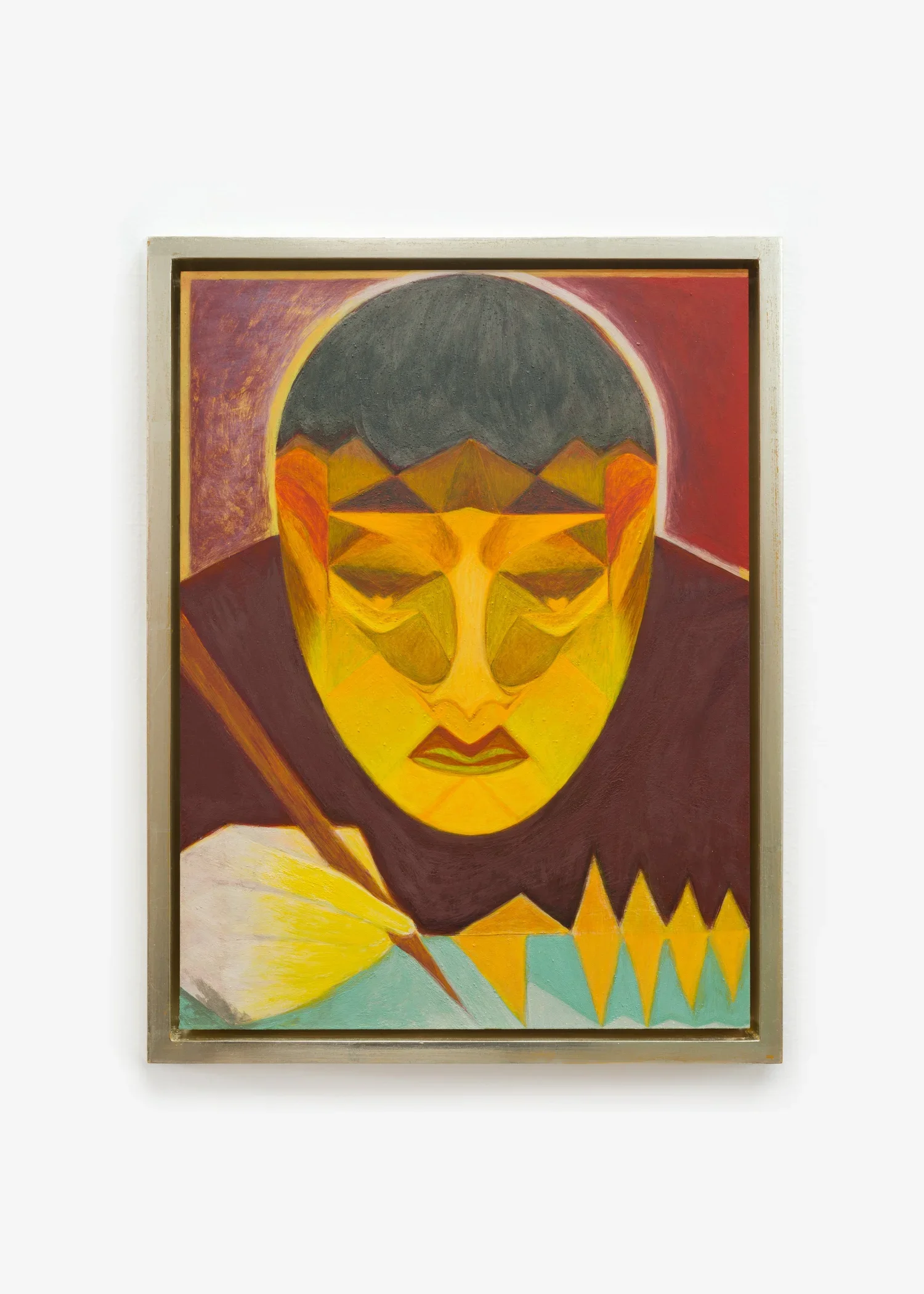 Damien H. Ding
Triangular portrait, 2023
Egg tempera on panel in a gilded artist frame
14.5 x 11.5 x 3 inches framed