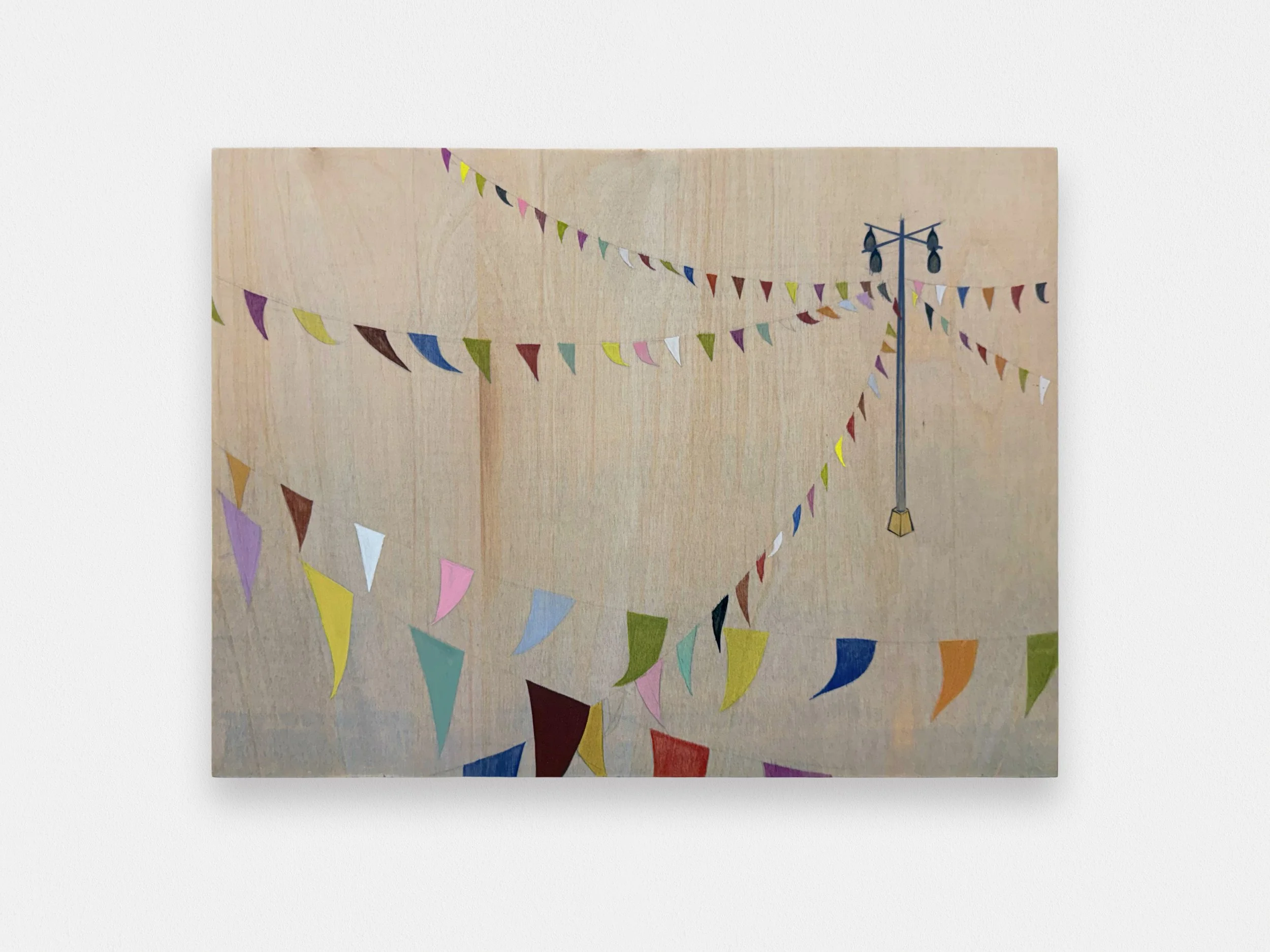 Lamp with Flags, acrylic on panel, 12 x 16 inches