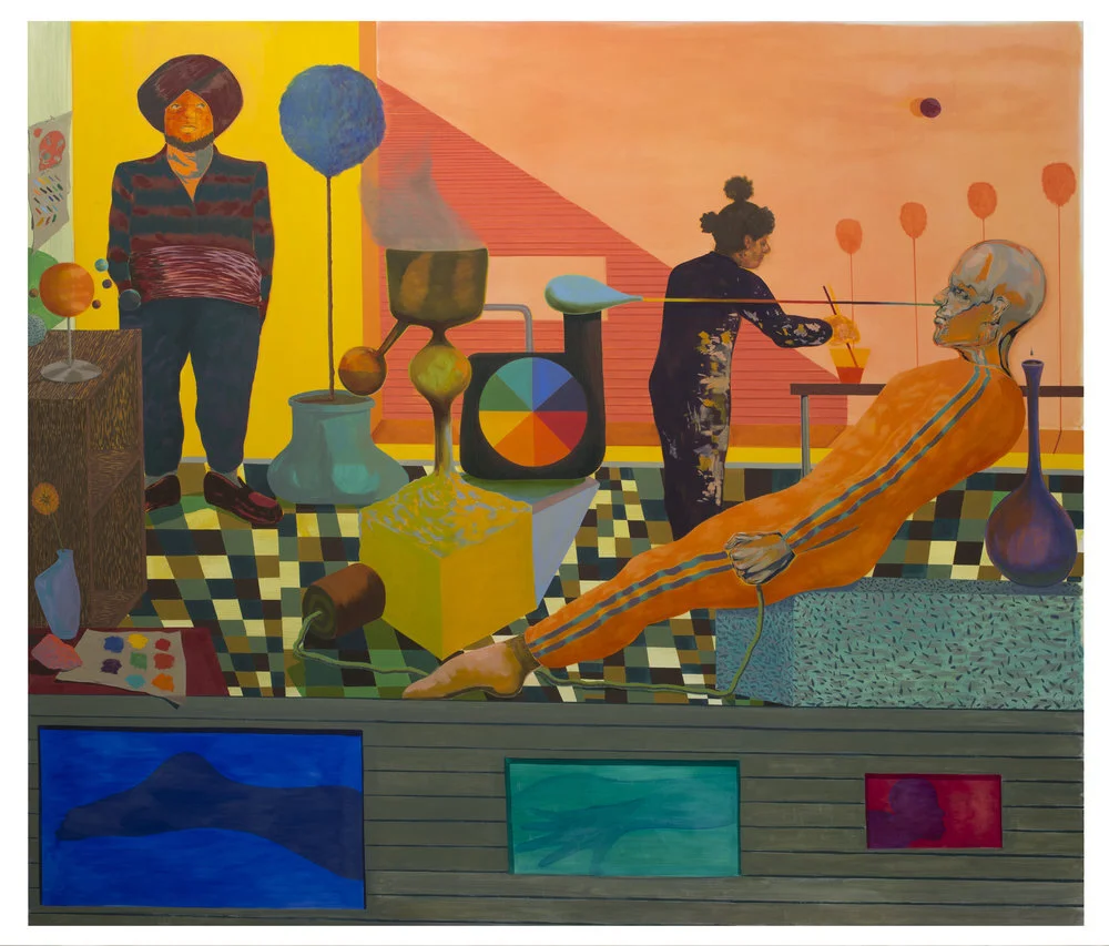 ALEX JACKSON  Basic Tools for Transmutation  2018 oil on unstretched canvas, grommeted 81 x 94 inches