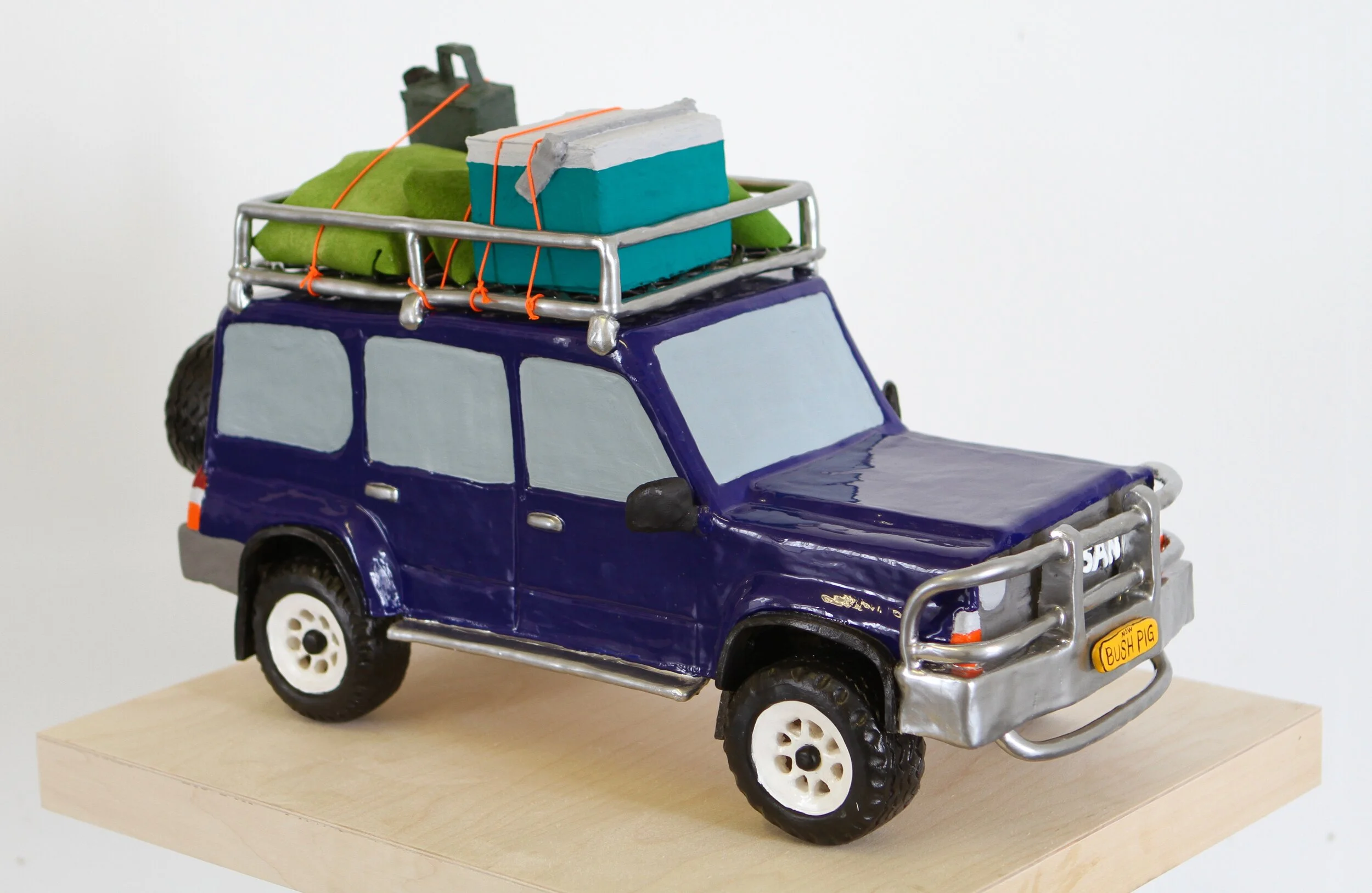 Christina Lucia Giuffrida  Bush Pig  2021 ceramic, glaze, enamel, gouache, liquid rubber, acrylic, nylon cord, canvas L 20 x W 8 x H 12 inches