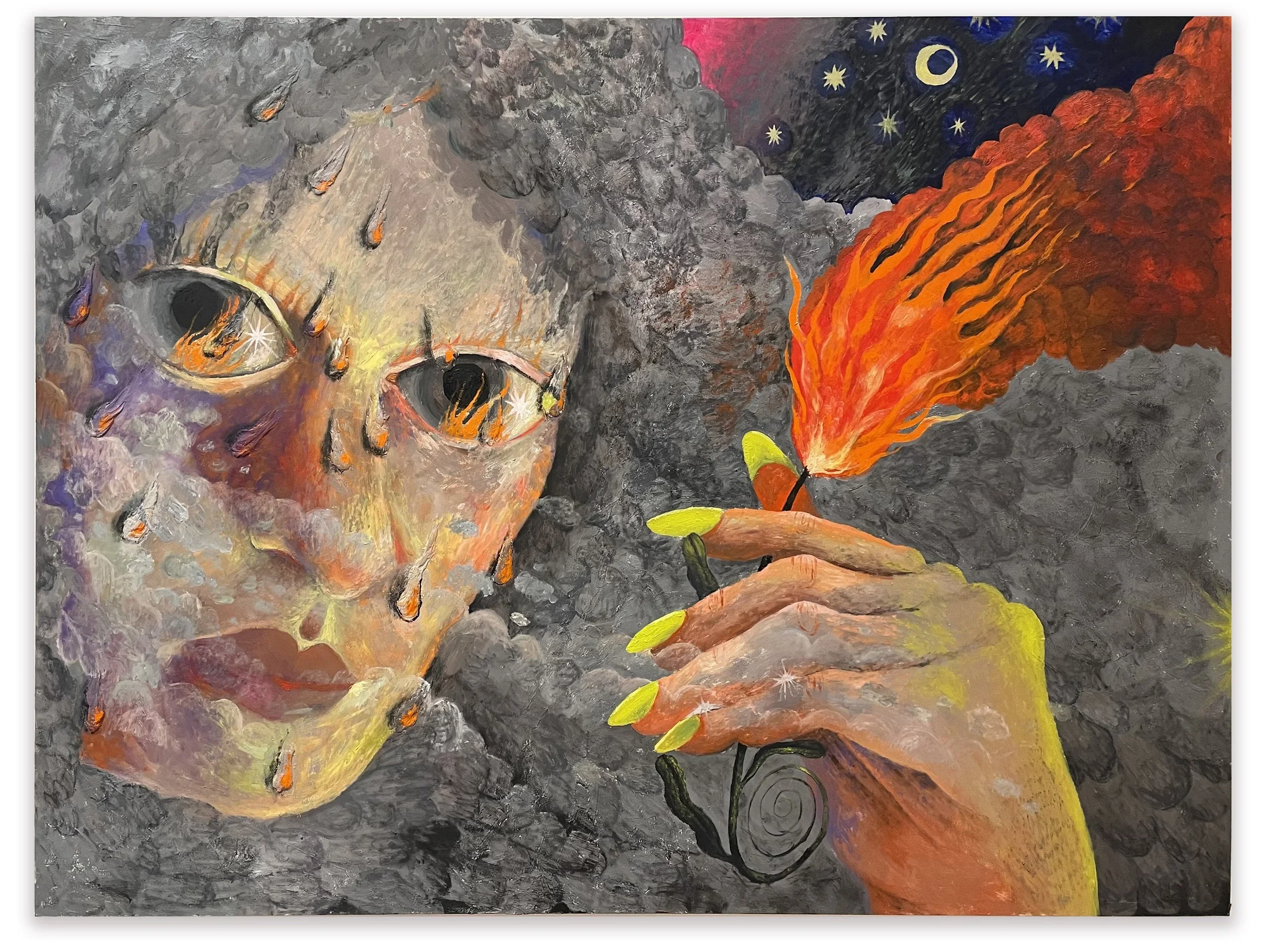 Hannah Rust
The Storm Irresistibly Propels Her into the Future, 2023
Mixed media on panel
36 x 40 inches
