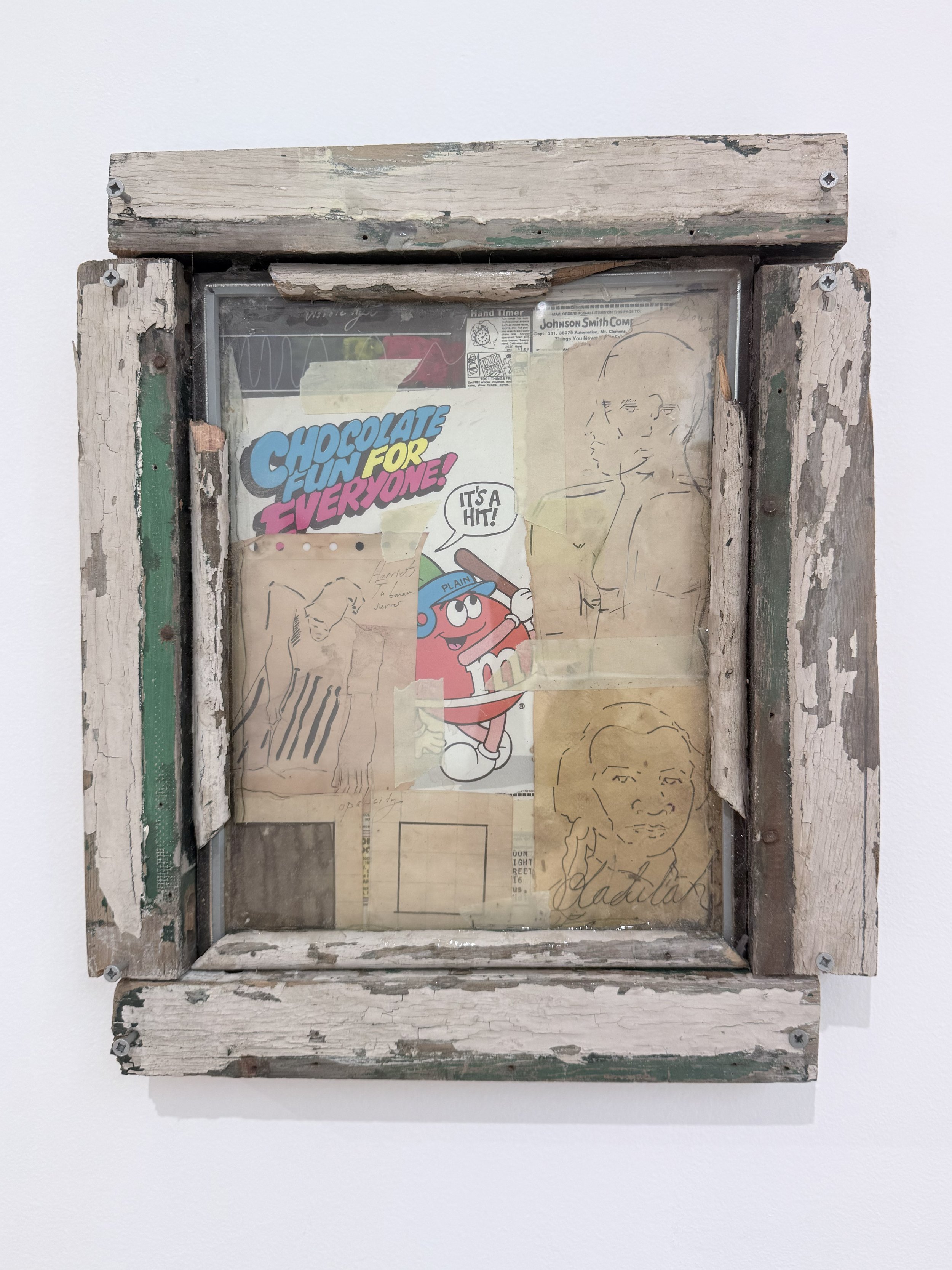 Nate Jackson
Theoretical Negation, 2026
reconstructed window frame, insulated glass unit, copy paper, acrylic, magazine paper
16 x 14 inches (40.6 x 35.6 cm)