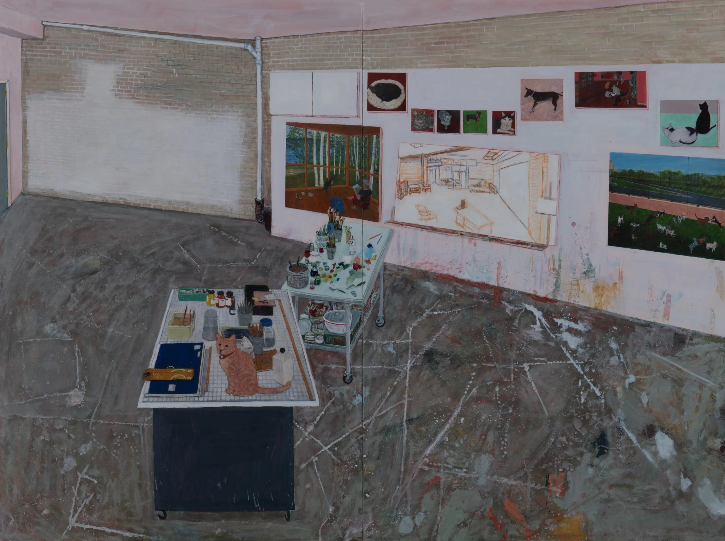 SARAH MCENEANEY
Studio Early 2025, 2025
Acrylic and collage on panel, diptych
36 x 48 inches (91.4 x 121.9 cm)