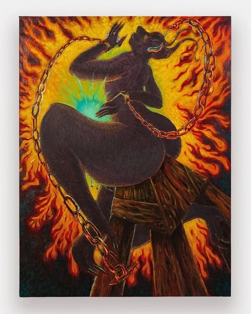 NATHAN HOSMER NEVAREZ
Viniendome en la Cuna de Judas (Coming on the Judas Cradle), 2024
Oil and wax on canvas stretched over panel
48 x 36 inches  (121.9 x 91.4 cm)