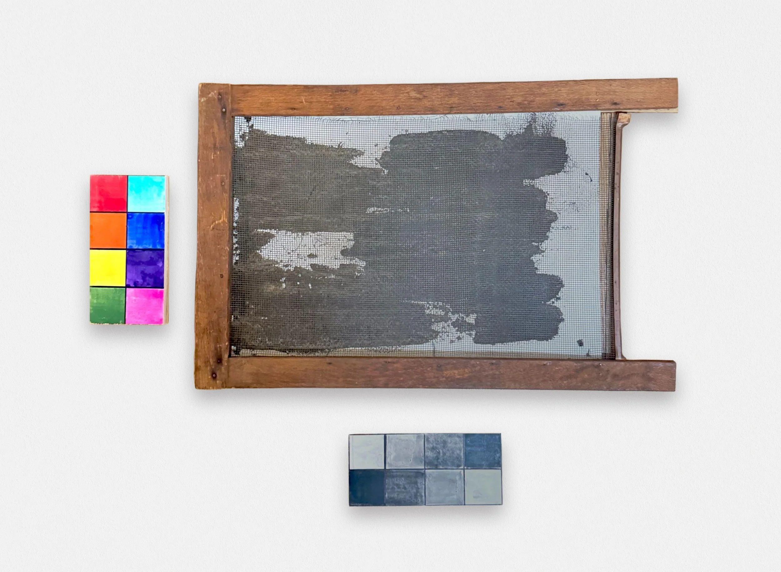 Nate Jackson
Rectilinear Archive, 2026
found window screen, Shina plywood, pigment dispersion, acrylic, and paper
15 x 22 inches (38.1 x 55.9 cm)