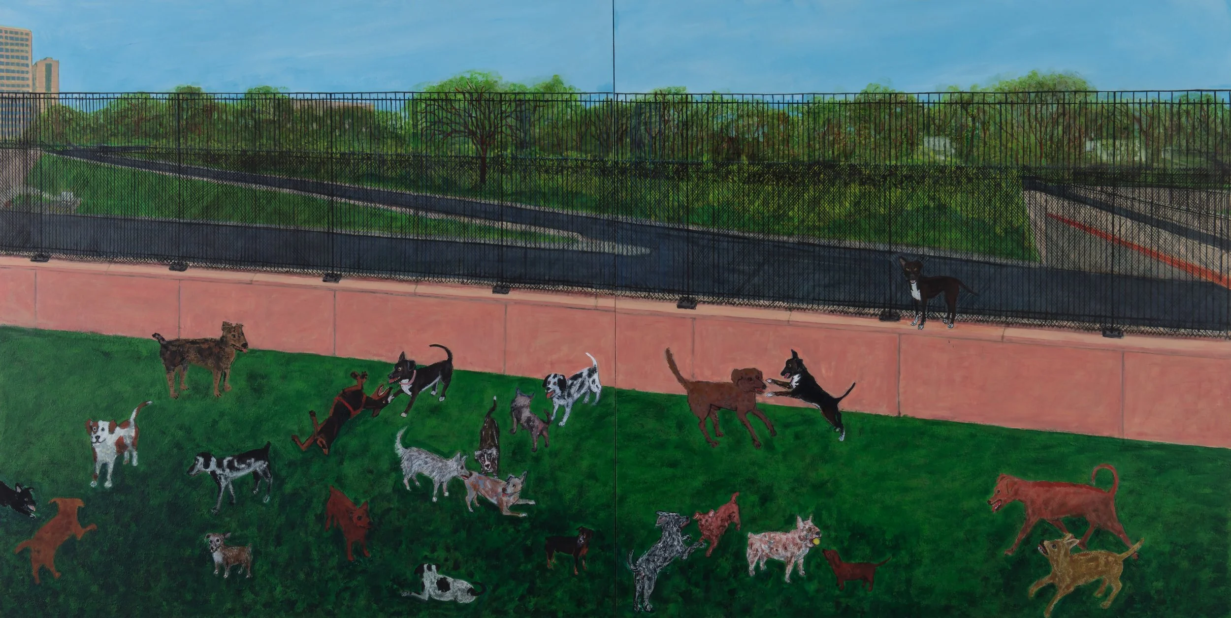 SARAH MCENEANEY
Winter Street Dog Park, 2024
Acrylic on panel
36 x 72 inches (91.4 x 182.9 cm)
