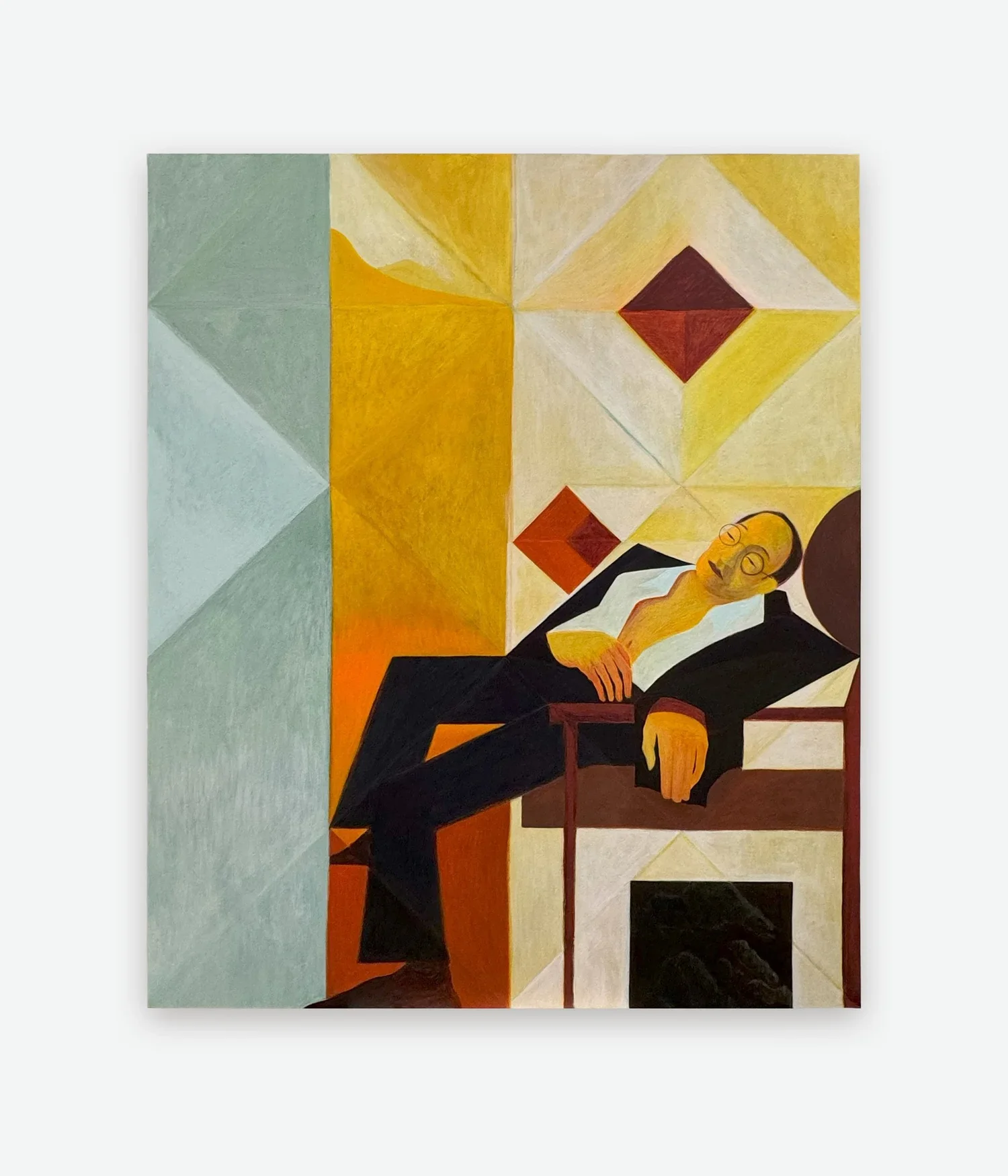 Damien H. Ding 
IM Pei, Dreaming, 2023
egg tempera on aluminum
36.875 x 30.875 inches, framed