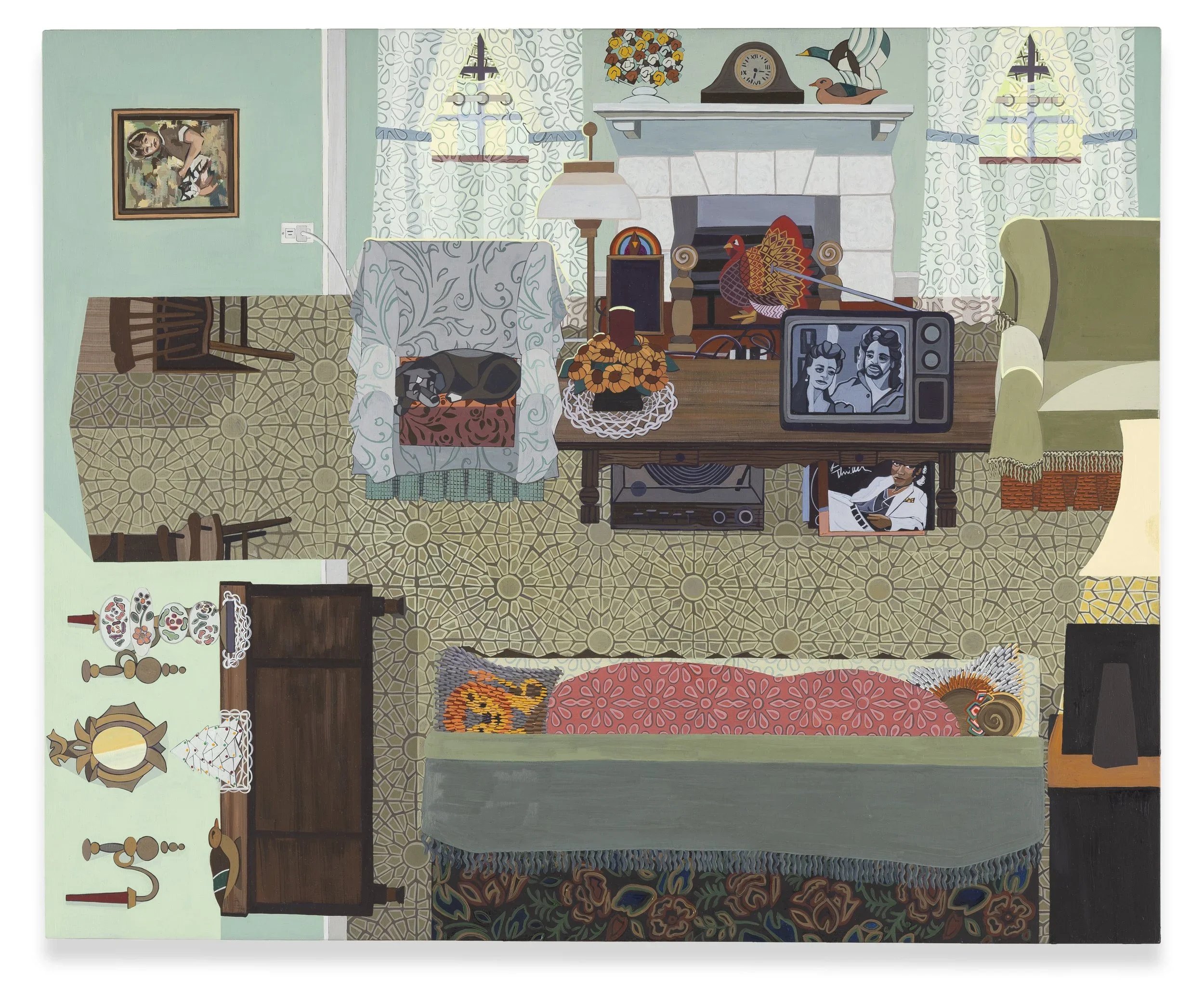 ANN TOEBBE
Bo, Hope and Michael,  2023
gouache and oil on panel
18 x 22 inches (45.7 x 55.9 cm)
