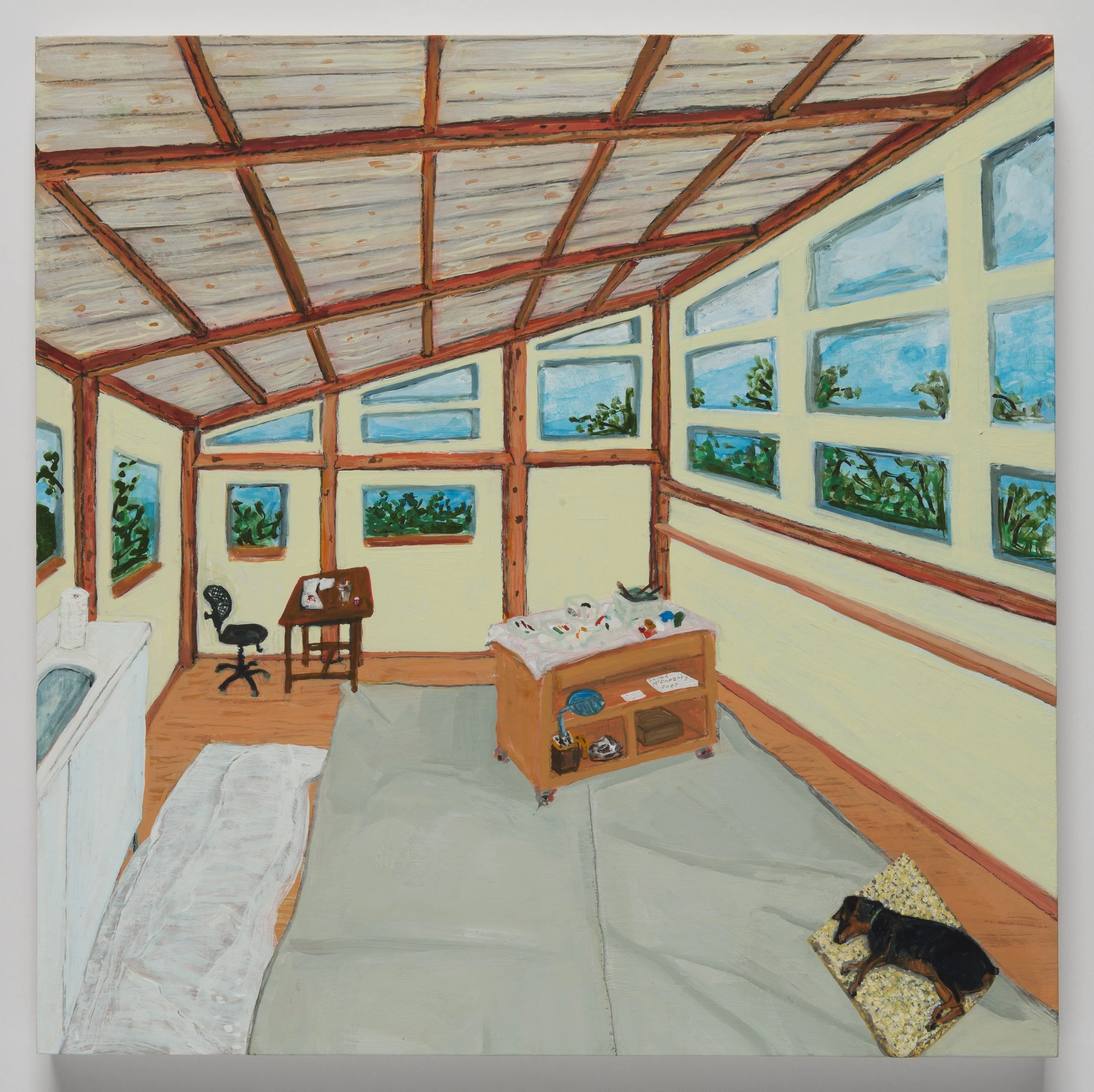 SARAH MCENEANEY
Trainor Stdio, 2022
Acrylic and collage on board
12 x 12 inches (30.5 x 30.5 cm)