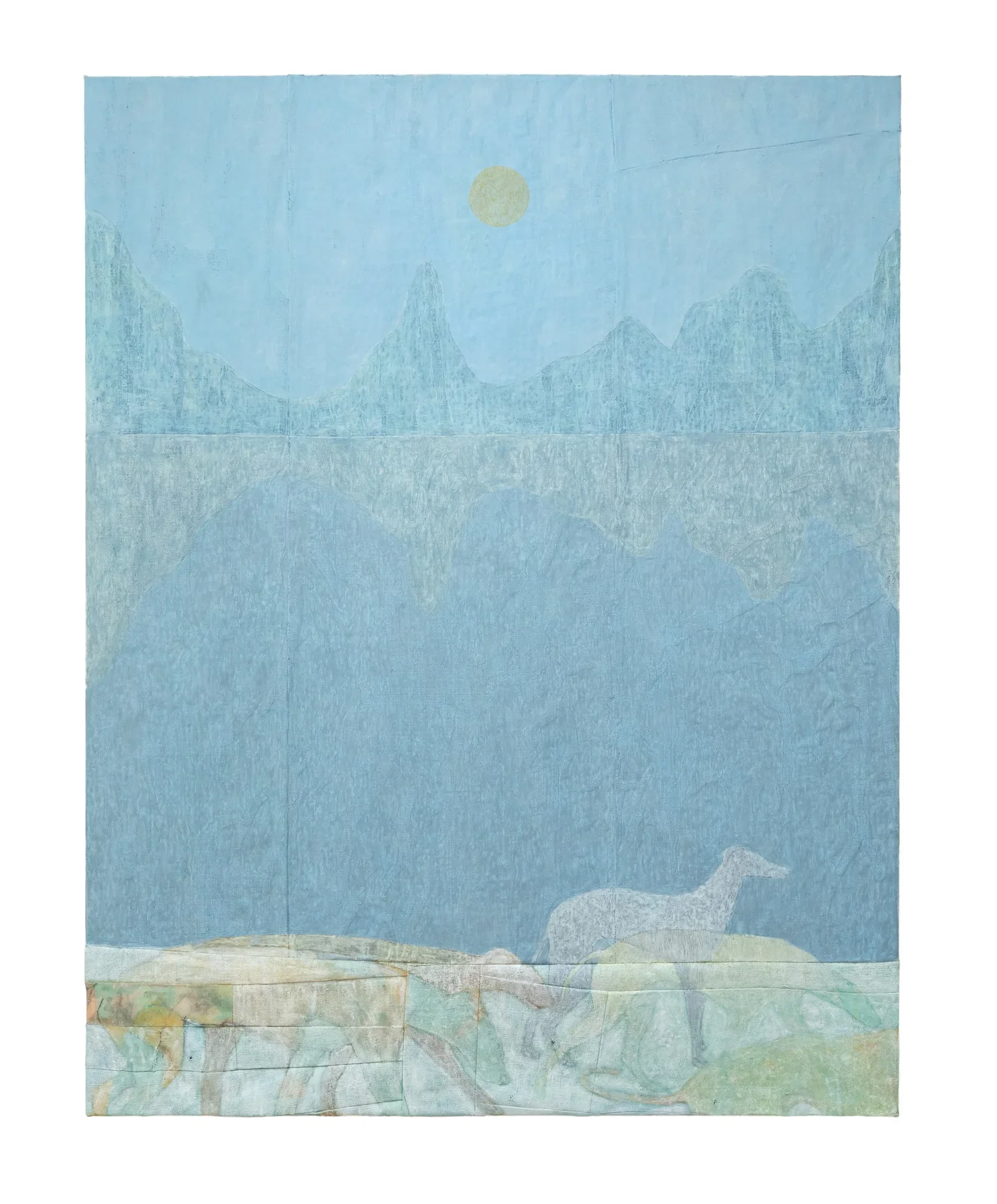 DANIEL CABRILLOS JACOBSEN
Ice-Dogs, 2025
Oil on various textiles
71.75 x 56.25 inches (182.2 x 142.9 cm)