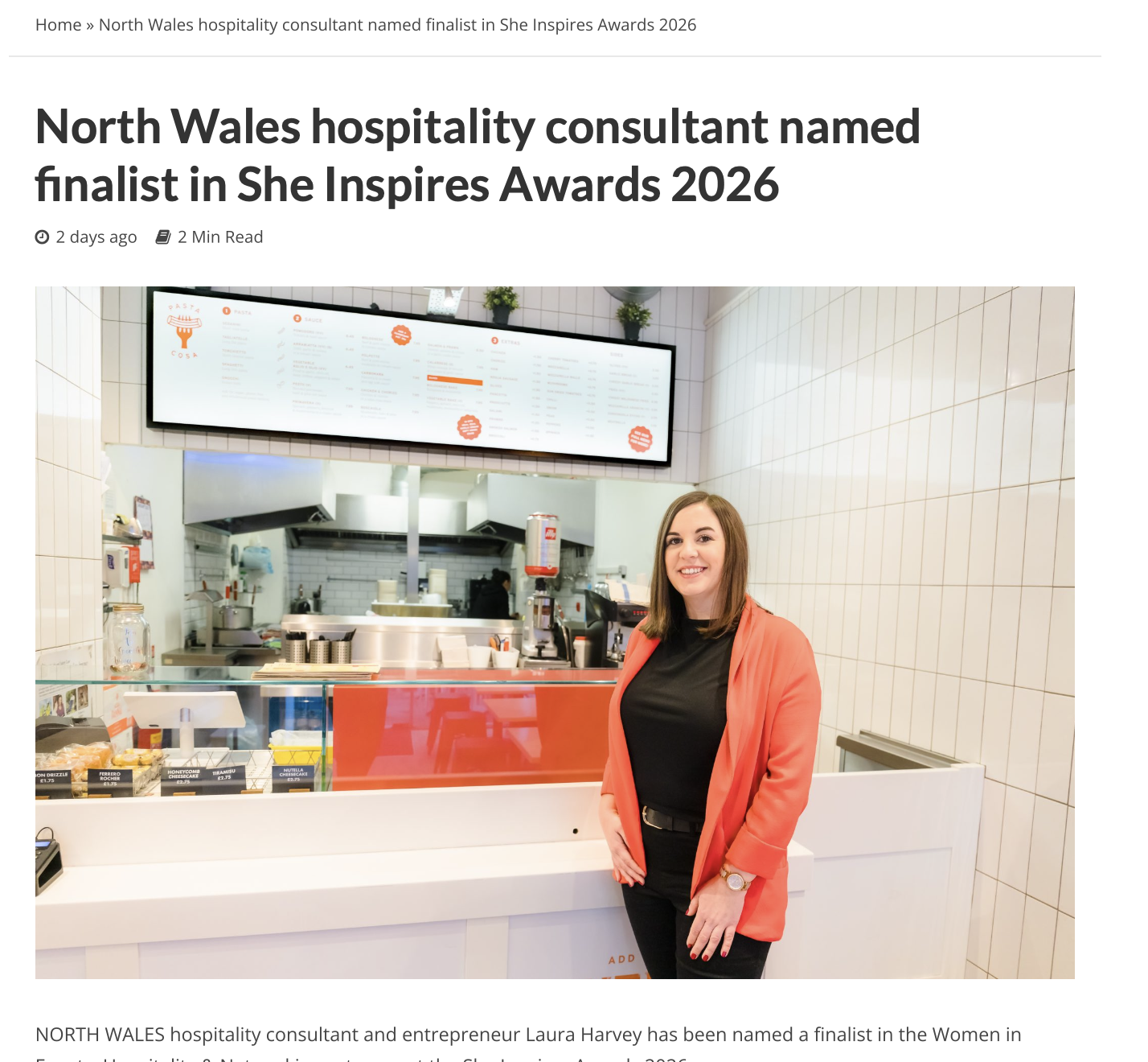 North Wales Hospitality Consultant Named Finalist in She Inspires Awards 2026