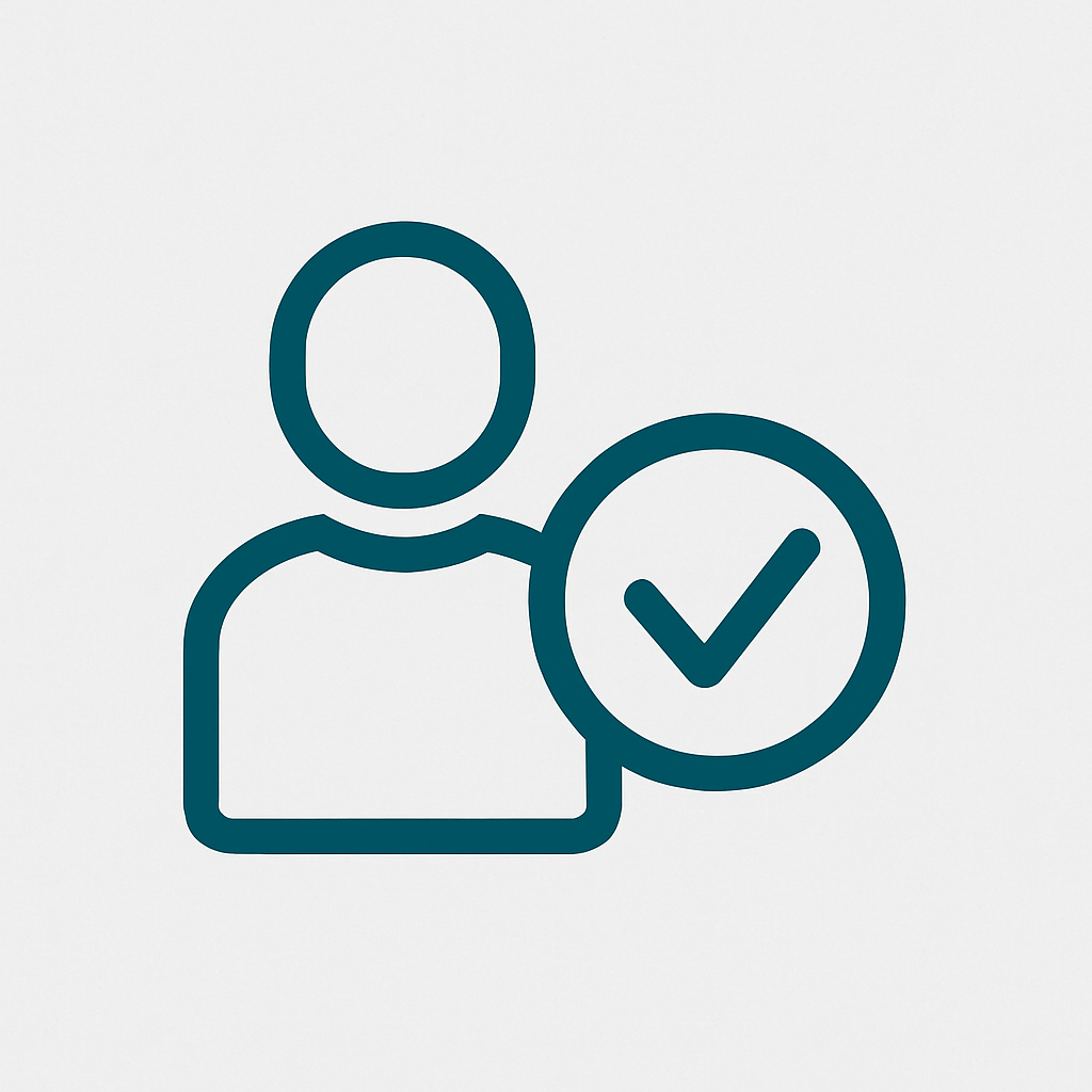 Icon of a person with a shield and checkmark, representing Impact Talent’s strong leadership retention outcomes and long-term hiring success.