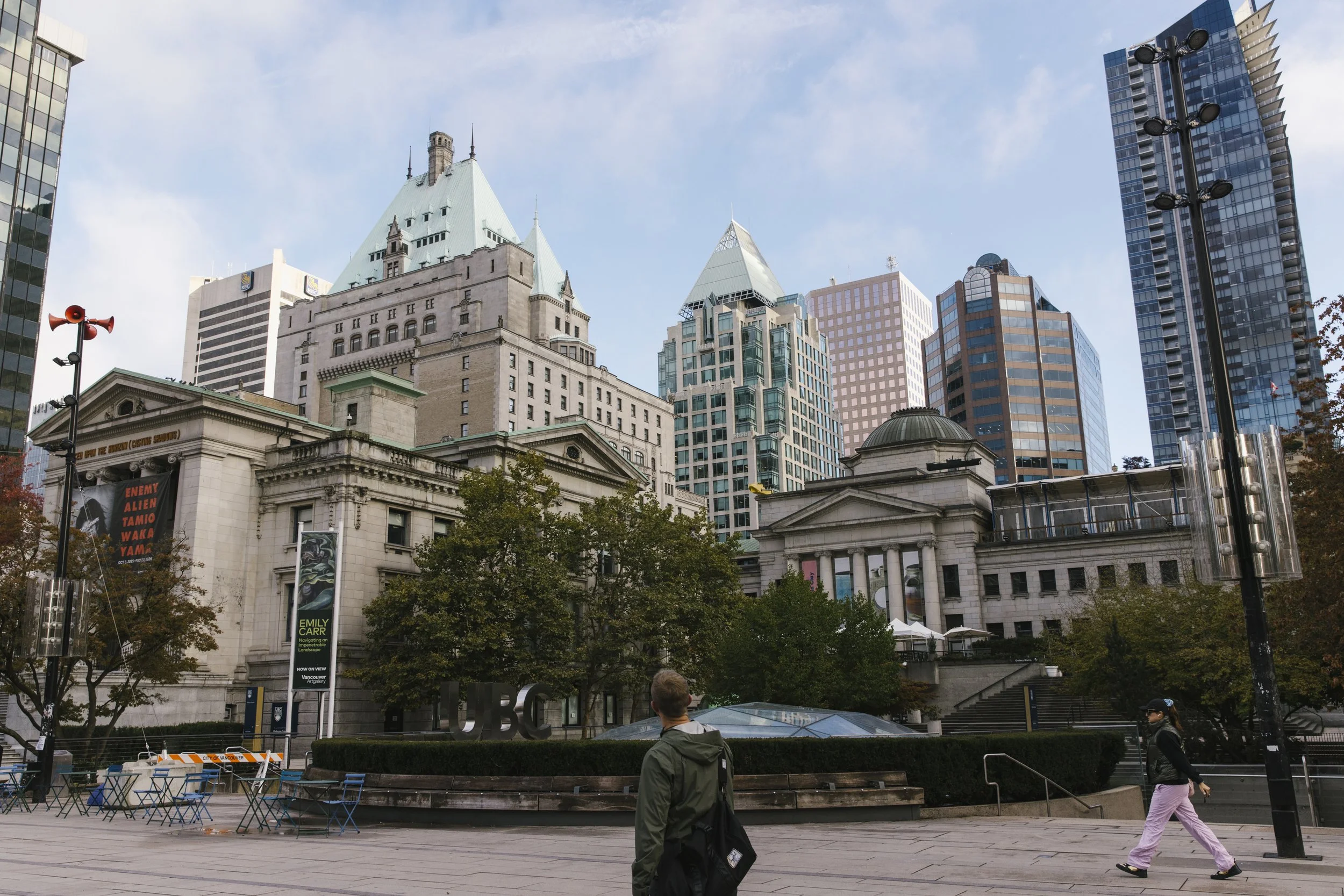 morning commuters at Robson Square in Vancouver