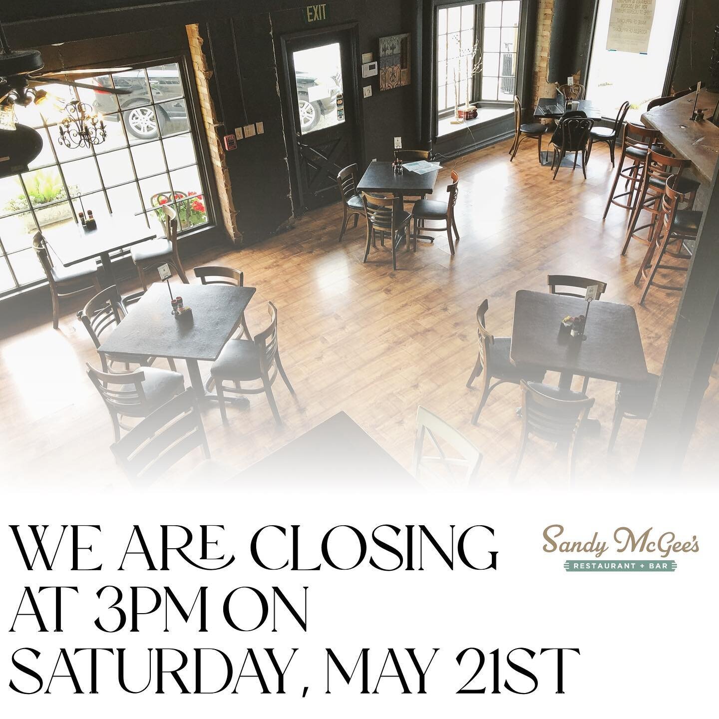 Sorry to ruin your dinner plans, but we will be closing early tomorrow (Saturday) due to staffing. Thanks for your understanding - back to business Monday!