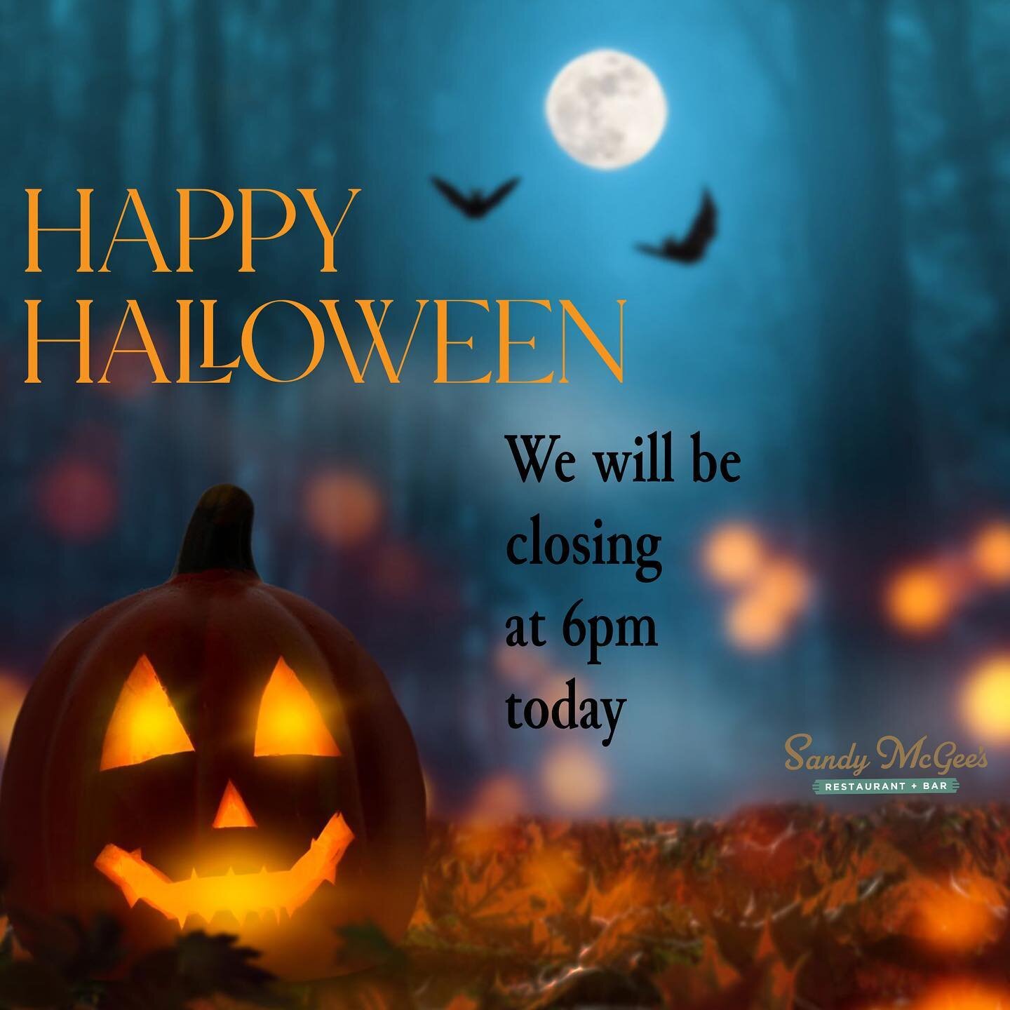 🎃 Get Your Orders in early this evening! 🎃

We will be closing at 6pm to let our staff trick-or-treat with little ones. Get a Treat for yourself with online ordering at SandyMcGees.com
🎃⚾️🎃⚾️🎃⚾️
And Go Astros!!