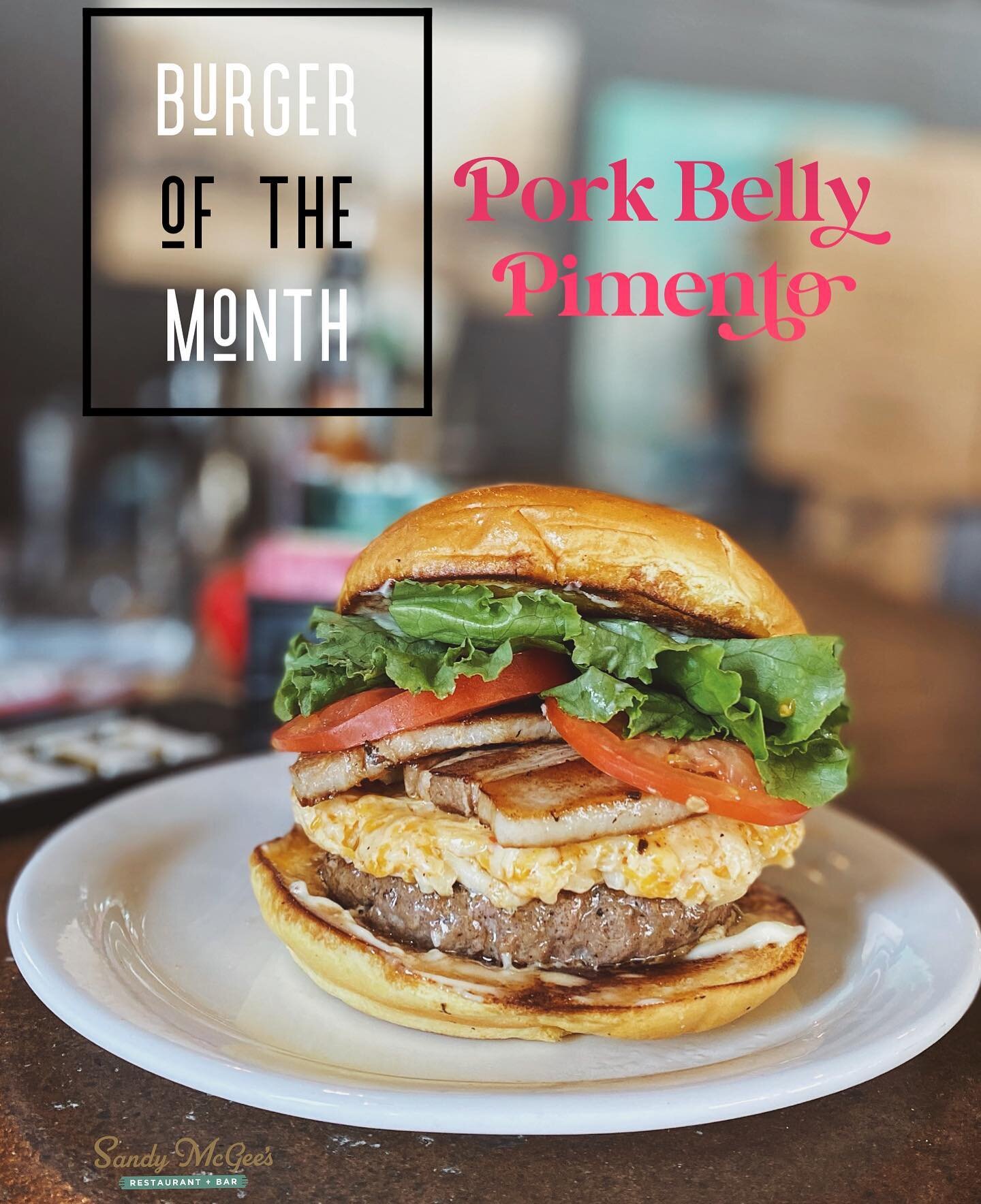 🚨 New Burger of the Month 🚨
🍔🐖🍔🐖🍔🐖🍔🐖🍔🐖🍔
The Pork Belly Pimento burger features a hand-formed, 1/2 lb beef patty, slow-cooked pork belly, house-made pimento cheese, and tangy bourbon glaze - all on a toasted bun with mayo, lettuce, tomato