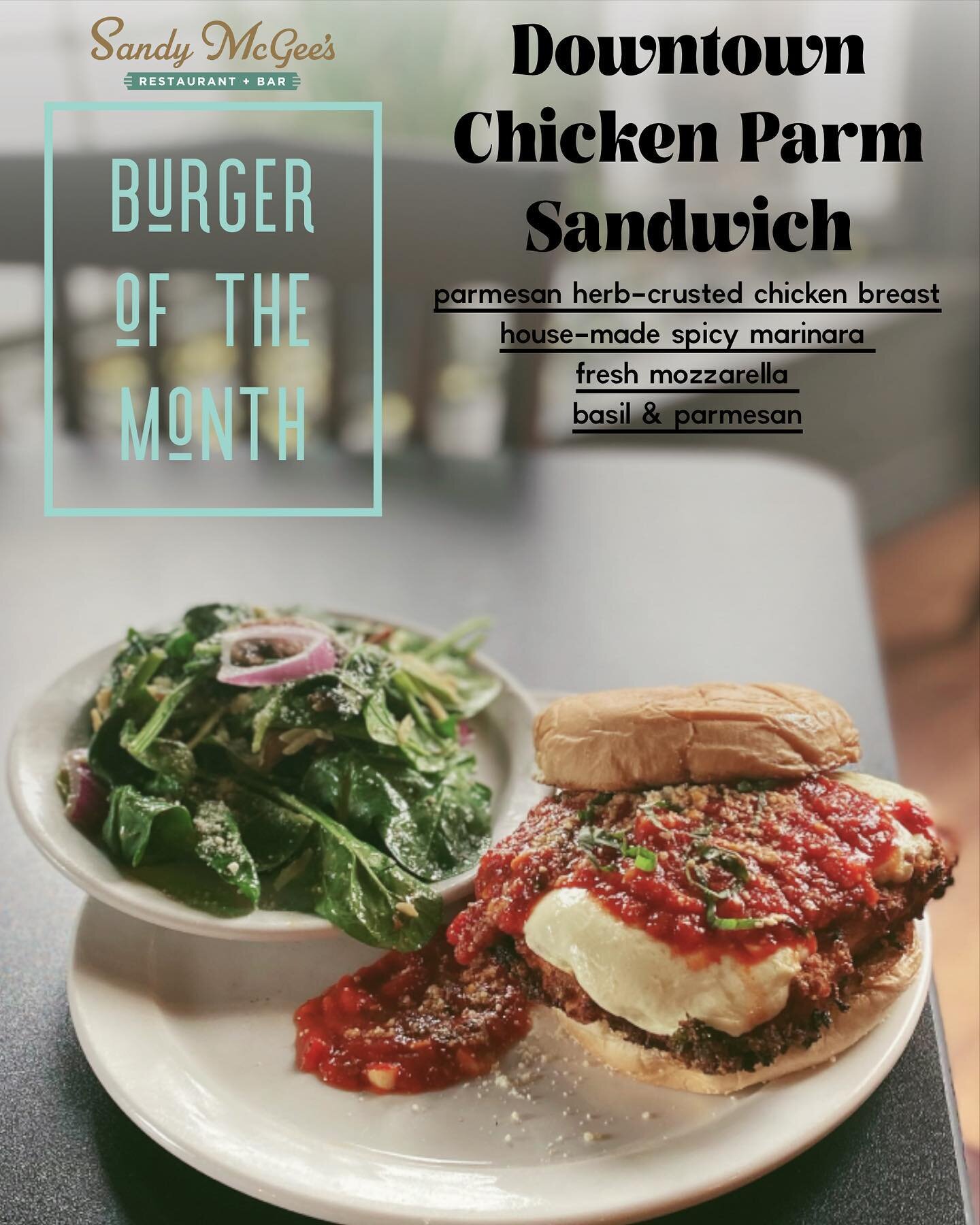 🚨Introducing our May &lsquo;Burger&rsquo; of the Month🚨

The Downtown Chicken Parm Sandwich features our delicious herb-crusted chicken and homemade marinara. Simple and delicious! 🤌🏼