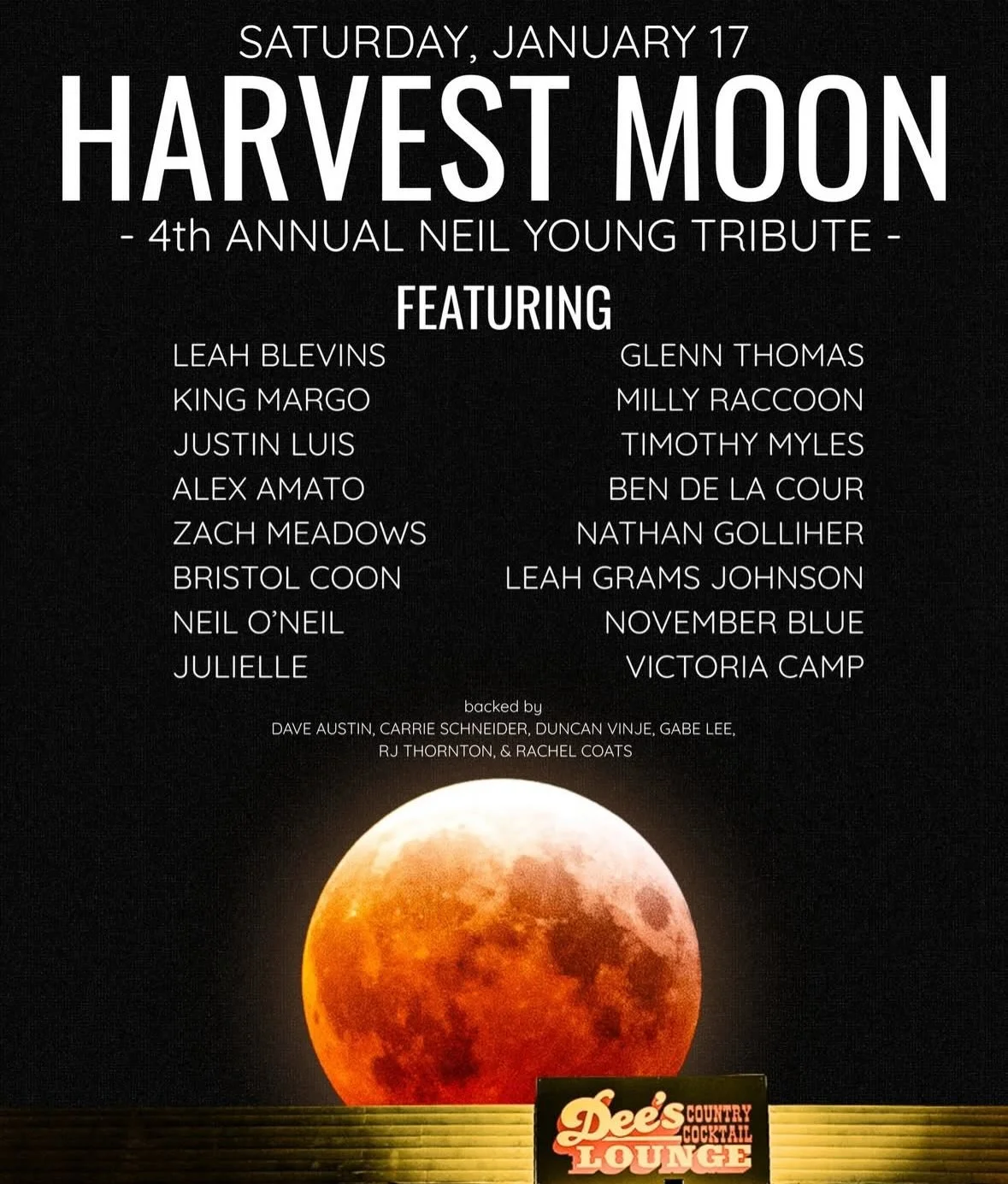 Neil Young catharsis show, this Saturday 7pm at @deeslounge615 🌕
Thankful for a night to gather and sing some really, really great songs. 
Guess which one they gave me&hellip;🫶🏽