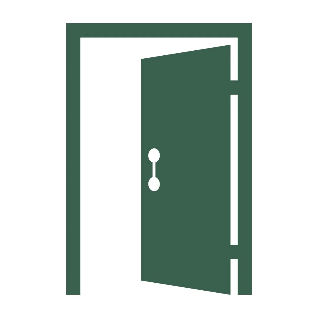 Icon of a partially open door, viewed from inside the room.
