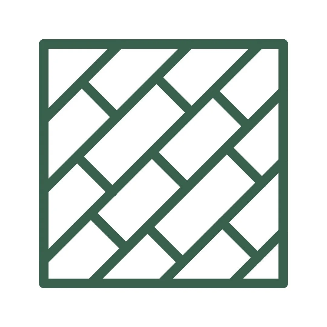 Green square metal grate with diagonal lines forming diamond-shaped openings.