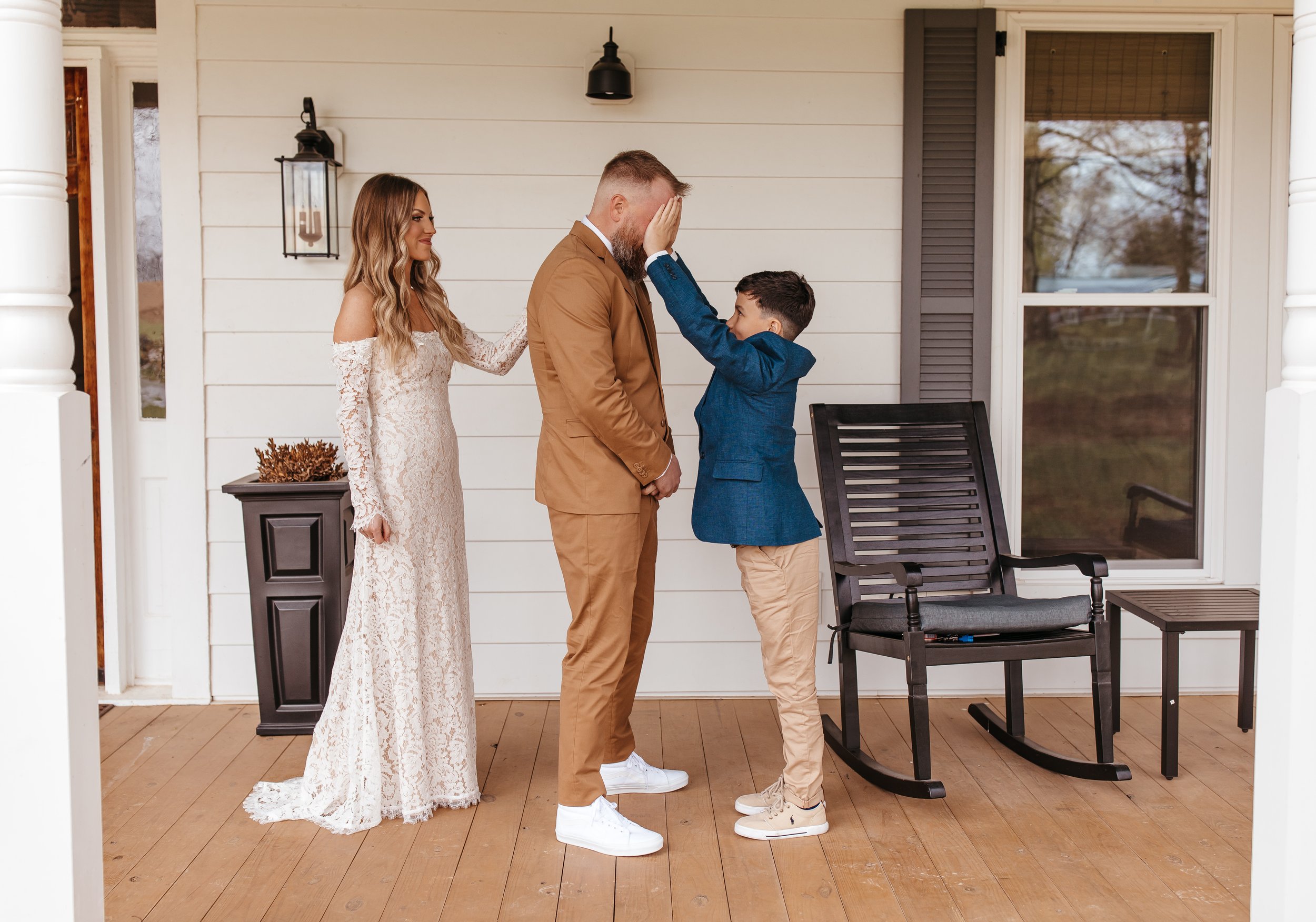 first look with kids on wedding day