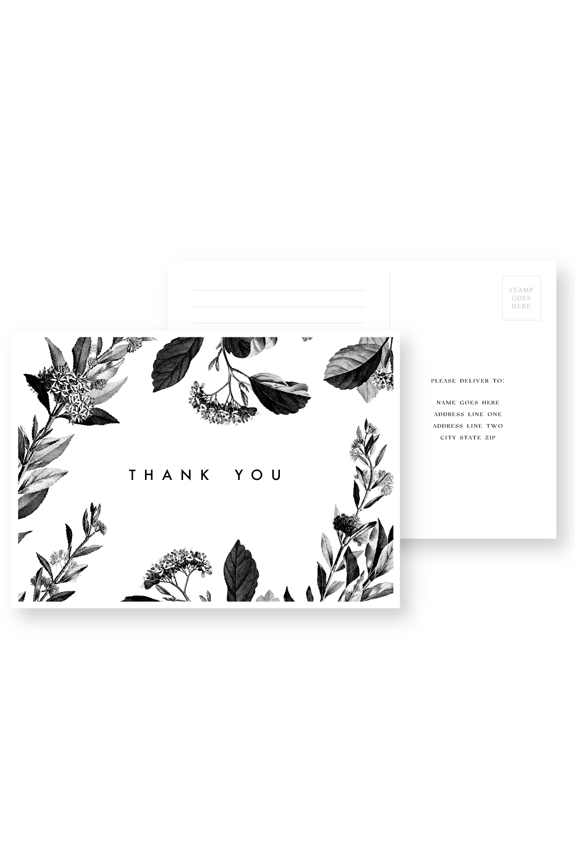 Black &amp; White Flowers - Thank You Postcard