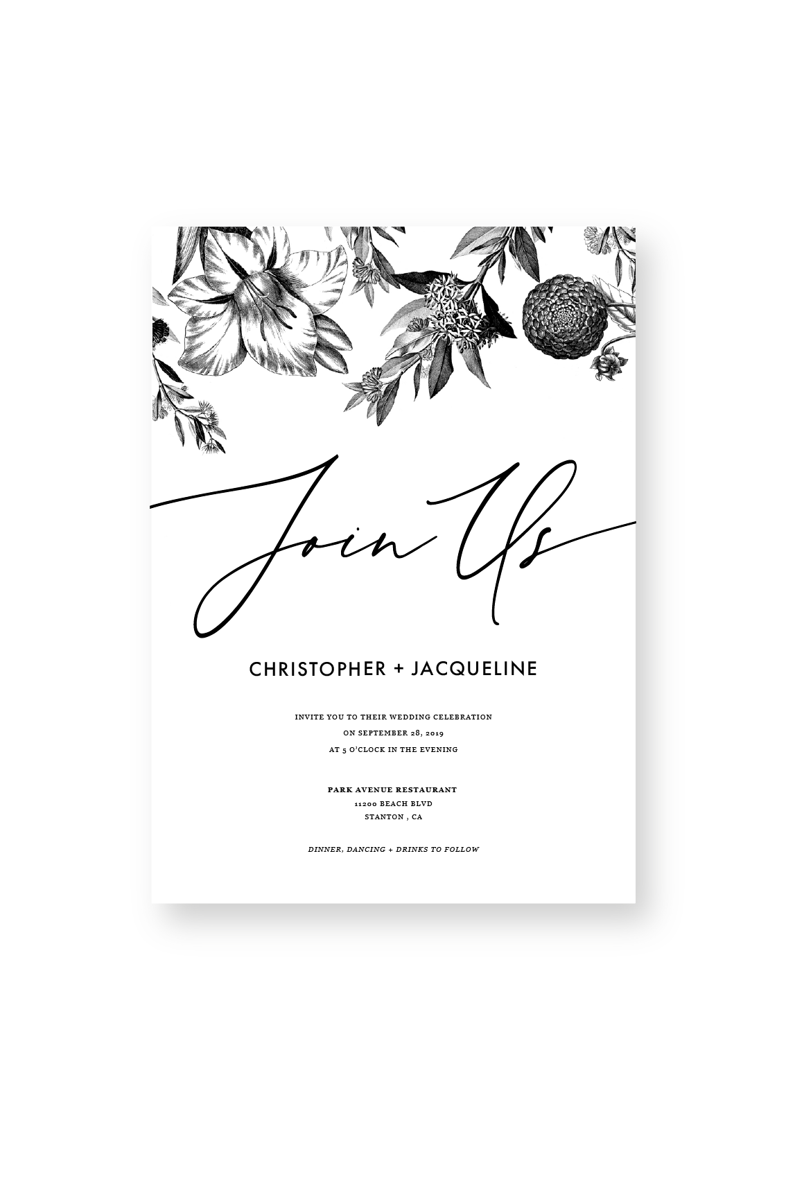 Black &amp; White Flowers - Custom Event Invitation or Announcement