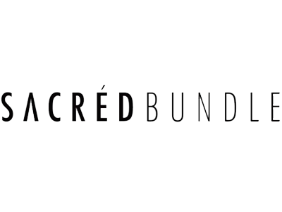Logo for Sacred Bundle with stylized person icon and cross symbols above the text