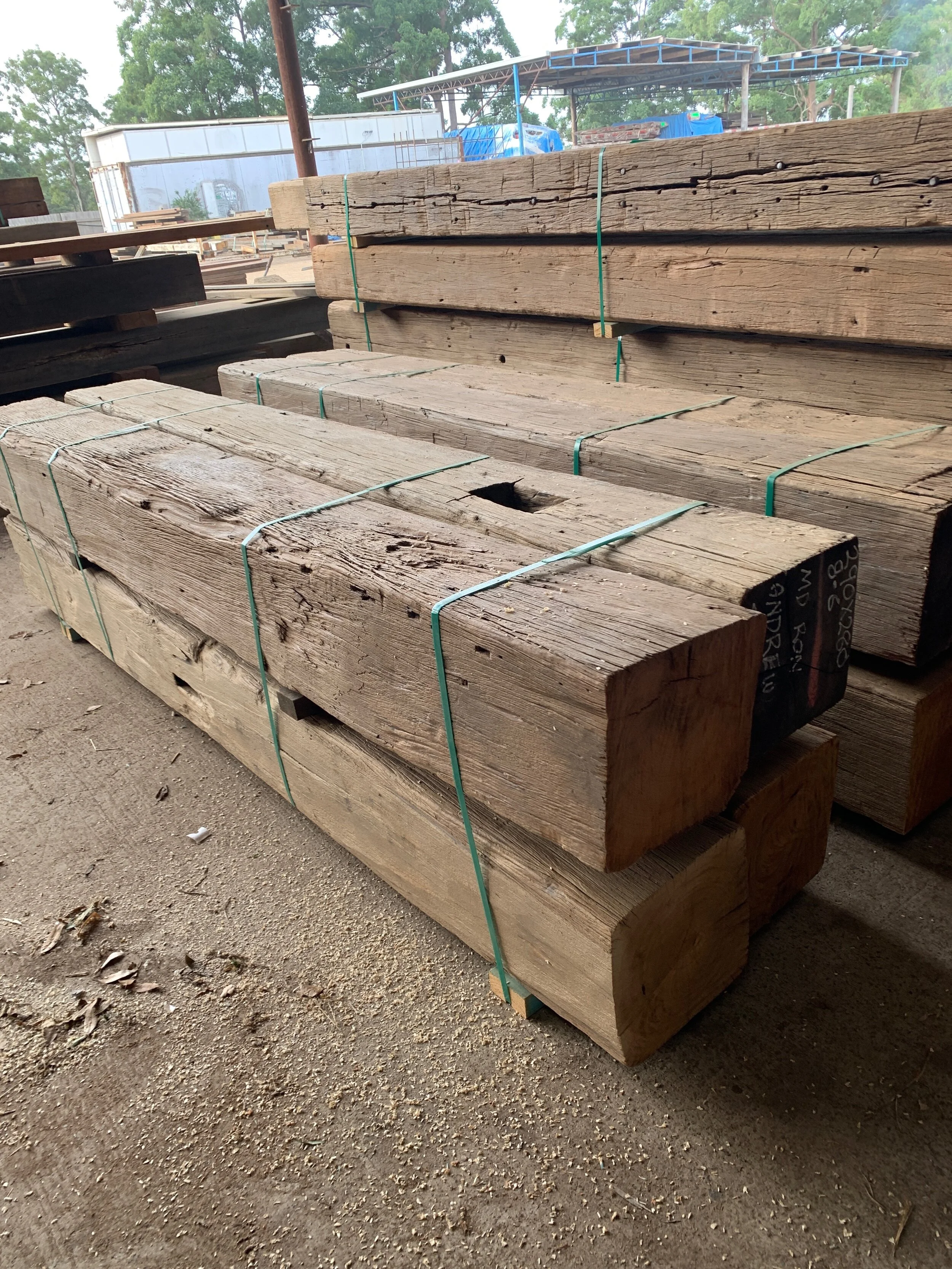 Sandblasted and wire brushed Hardwood Beams