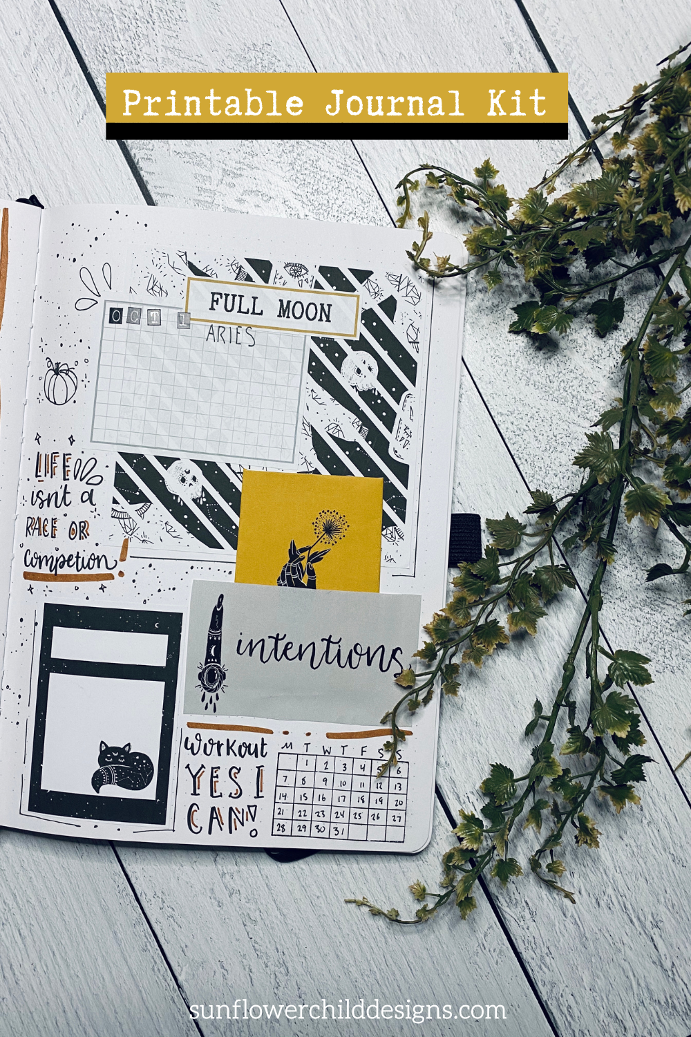 Mellow Moons Journal Kit Printable Planner Stickers — Sunflower